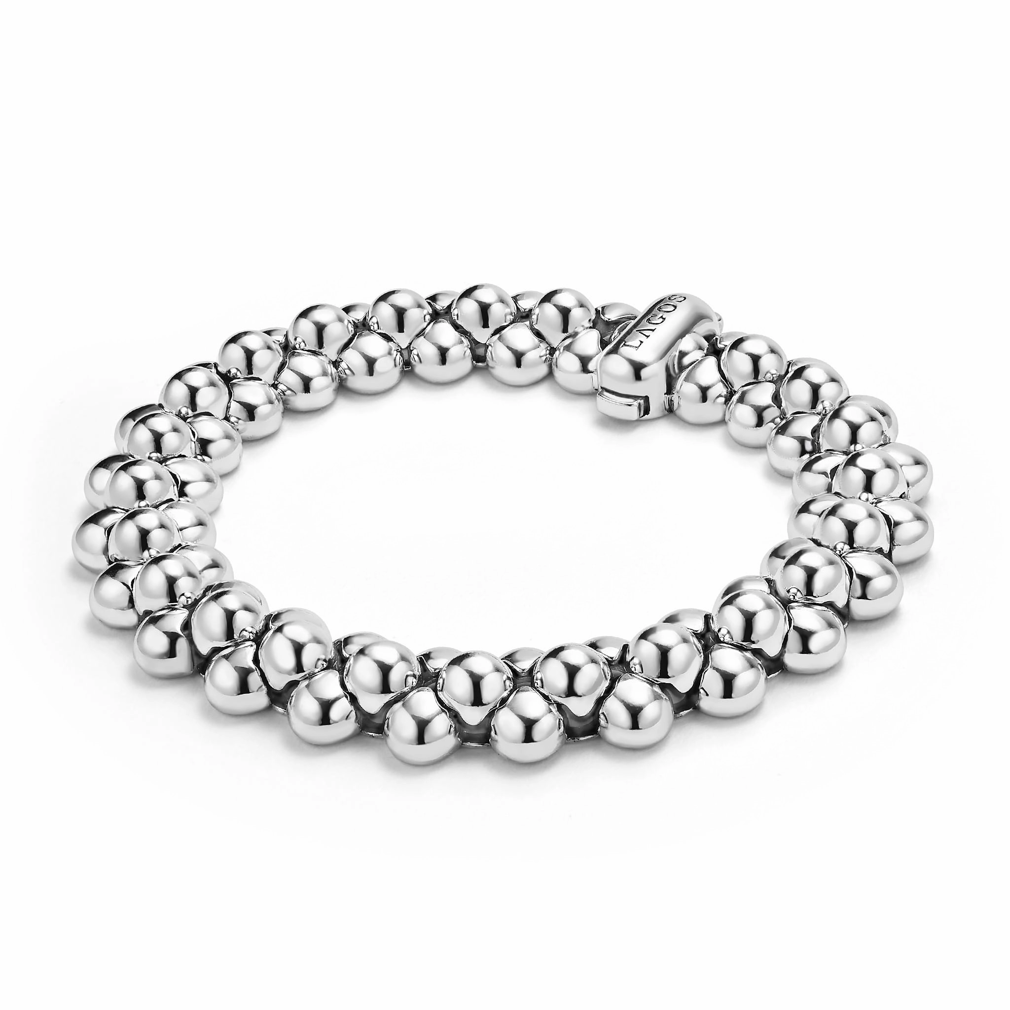 Caviar Bubbly Silver Three Row Beaded Statement Bracelet