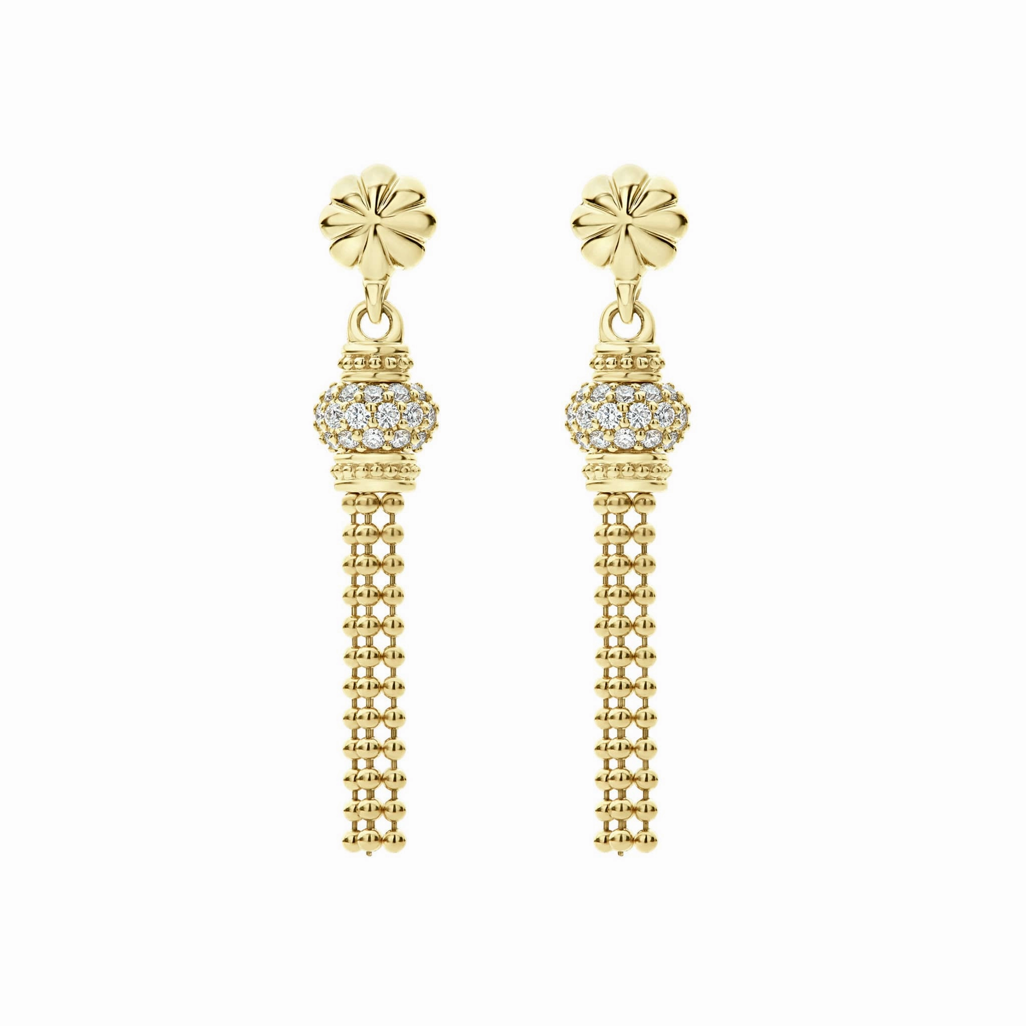 Caviar Gold 18K Elevated Caviar Tassel Diamond Earrings