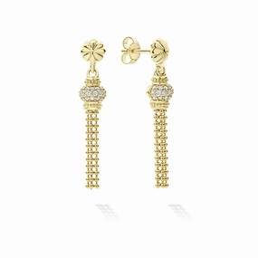 Caviar Gold 18K Elevated Caviar Tassel Diamond Earrings