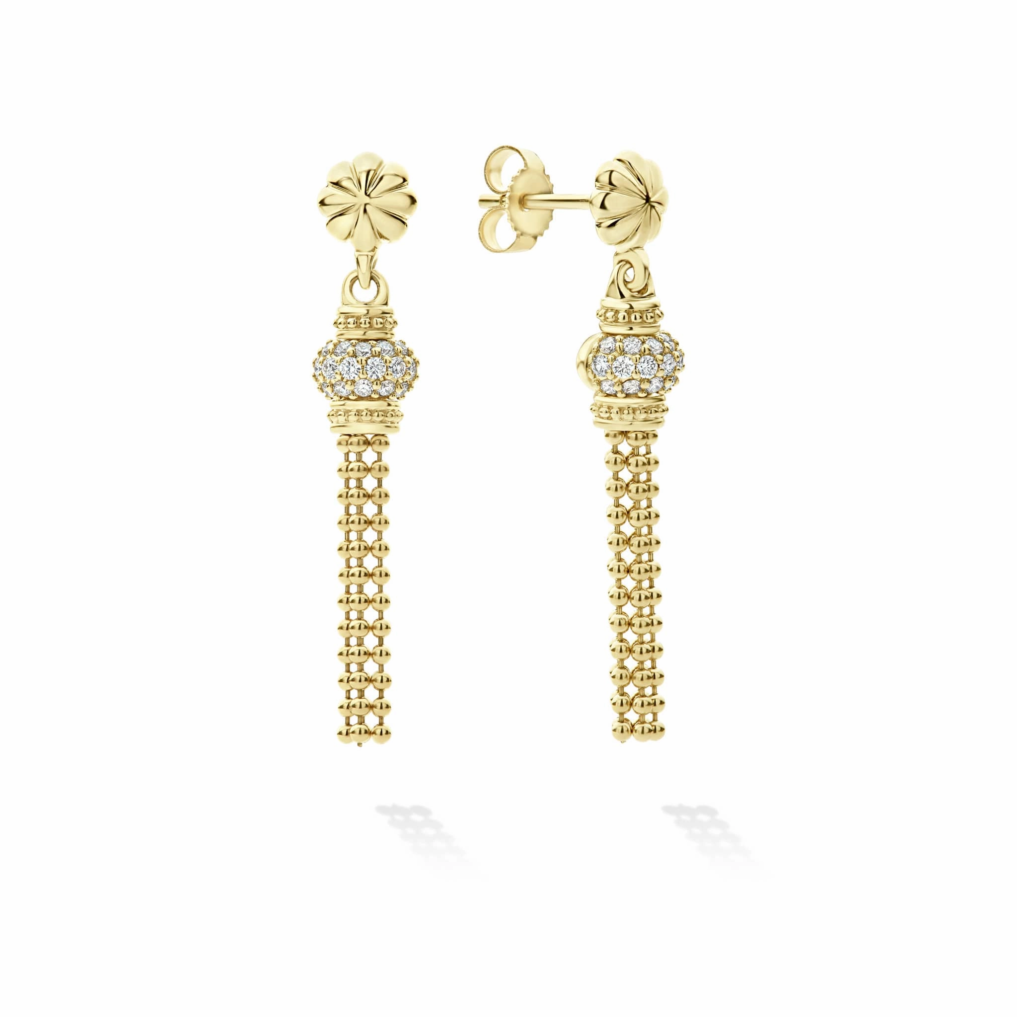 Caviar Gold 18K Elevated Caviar Tassel Diamond Earrings