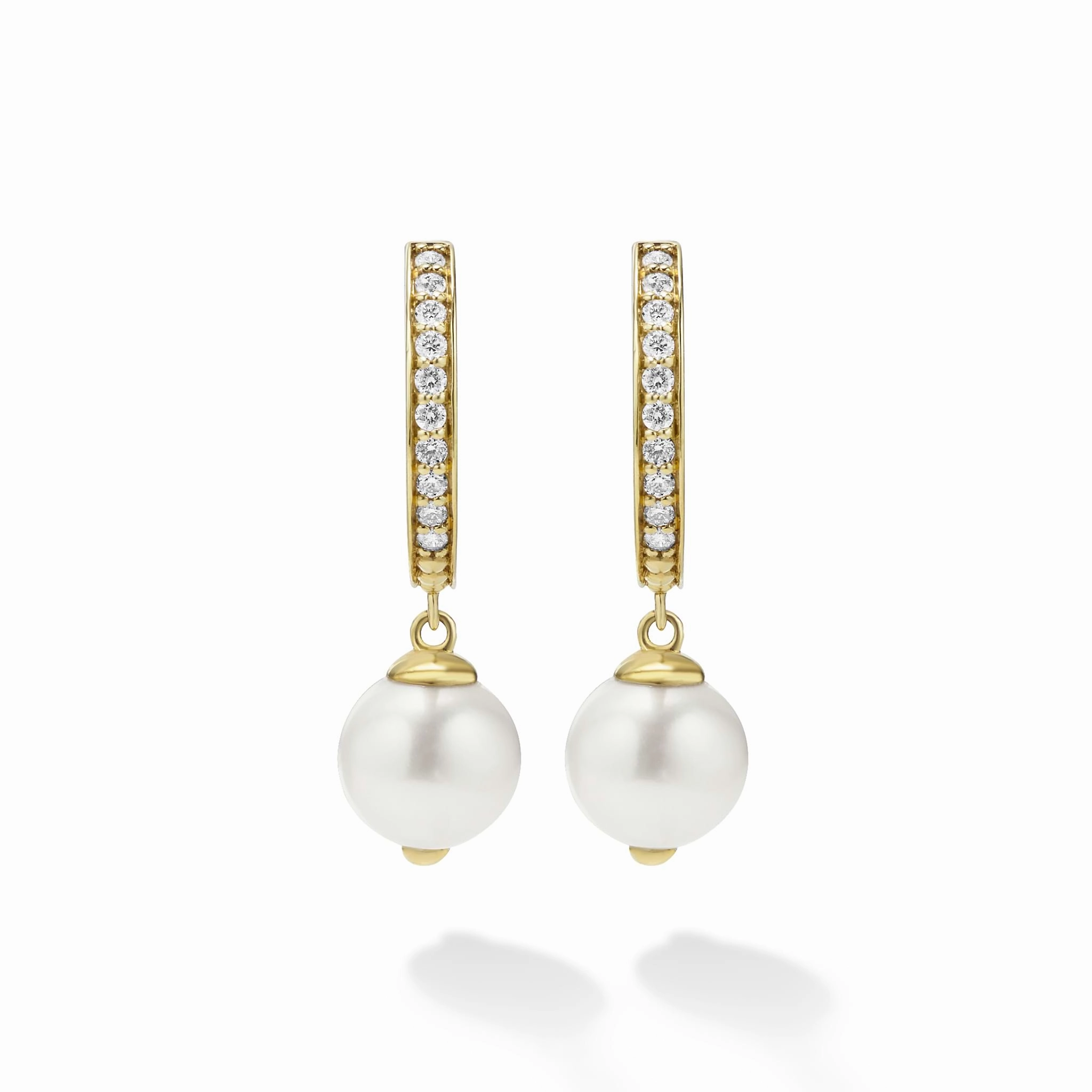 Caviar Gold 18K Gold and Diamond Pearl Drop Earrings