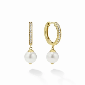 Caviar Gold 18K Gold and Diamond Pearl Drop Earrings