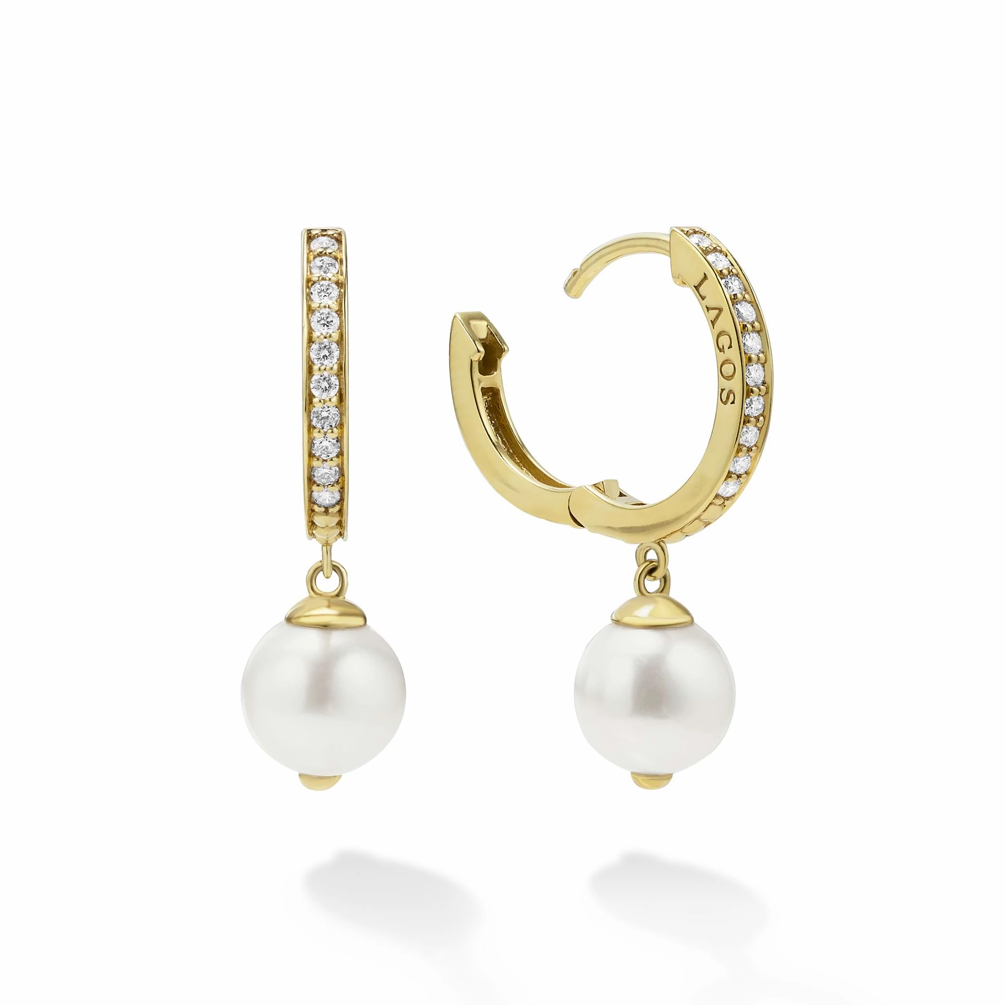 Caviar Gold 18K Gold and Diamond Pearl Drop Earrings