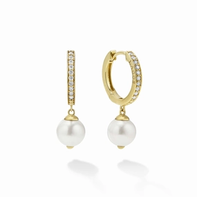 Caviar Gold 18K Gold and Diamond Pearl Drop Earrings
