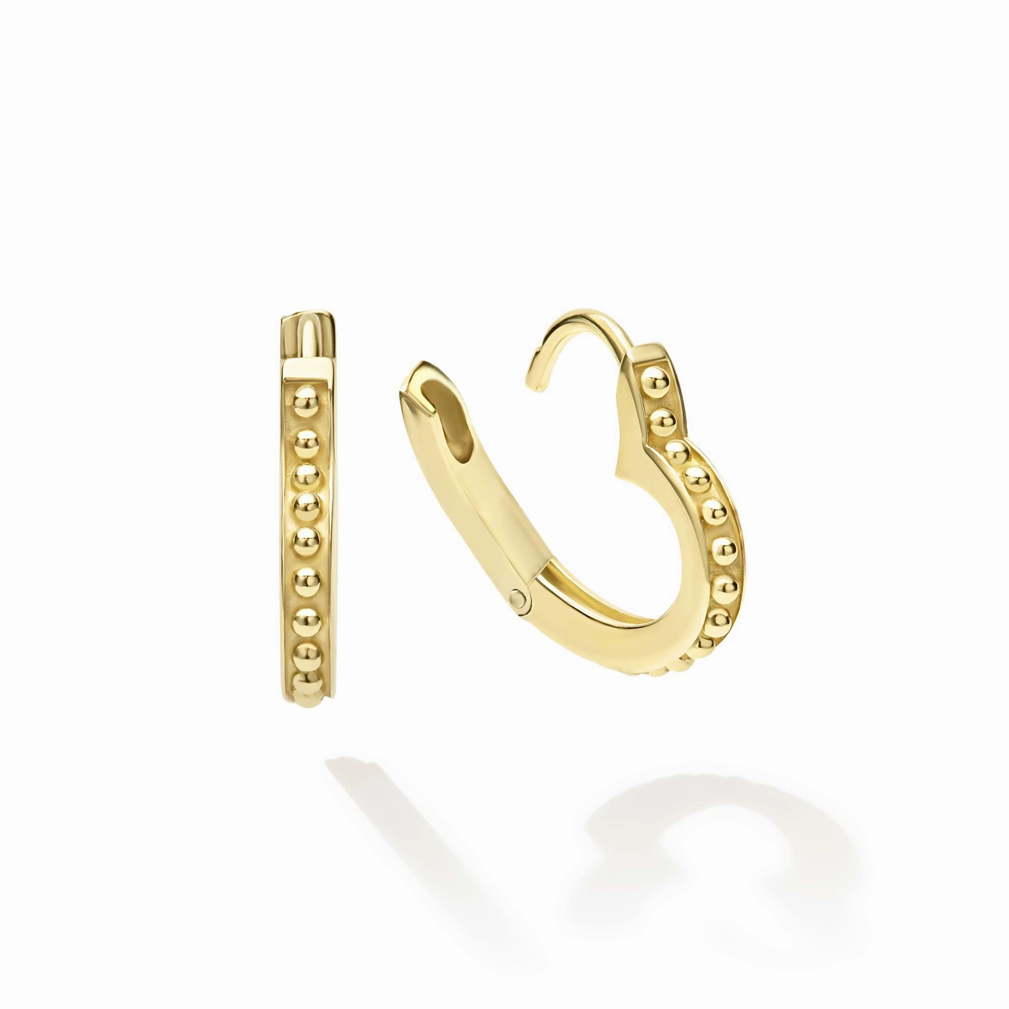Caviar Gold 18K Gold Caviar Heart Huggie Earrings