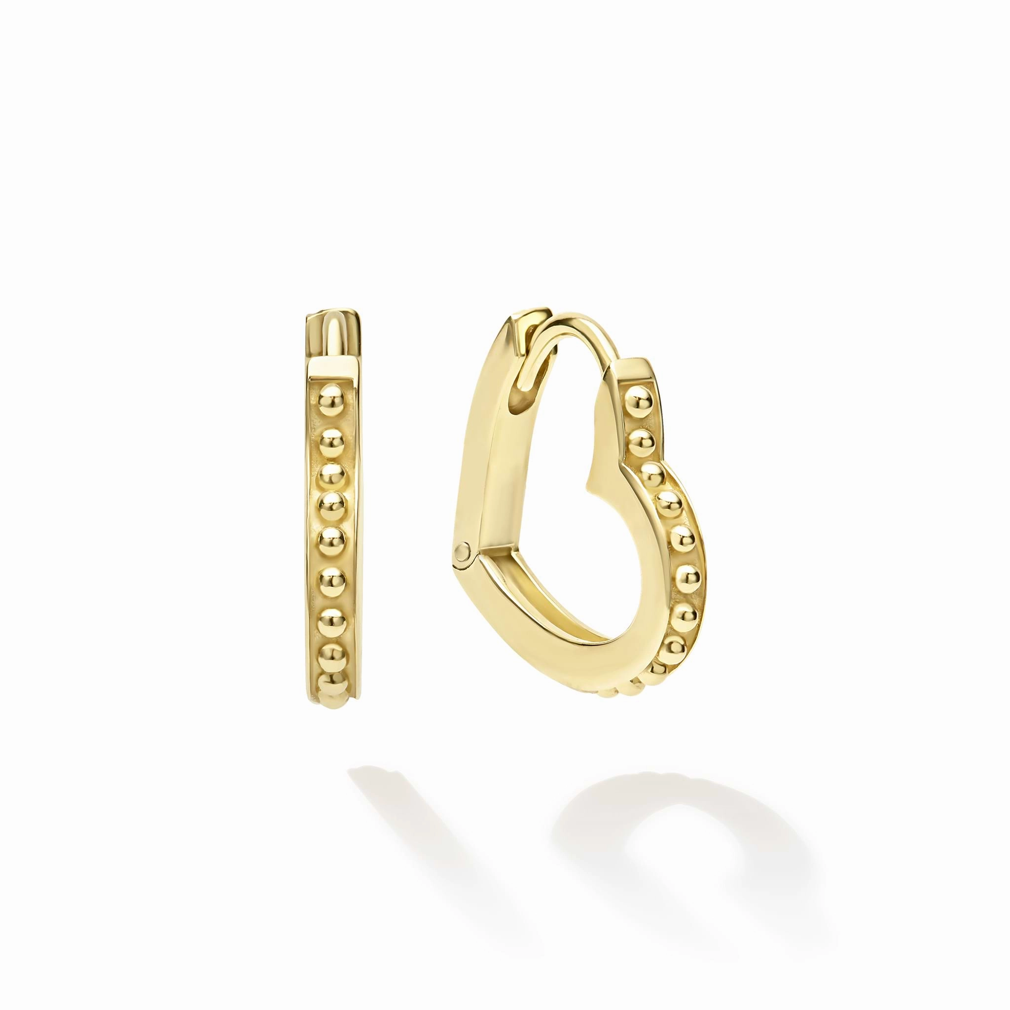 Caviar Gold 18K Gold Caviar Heart Huggie Earrings