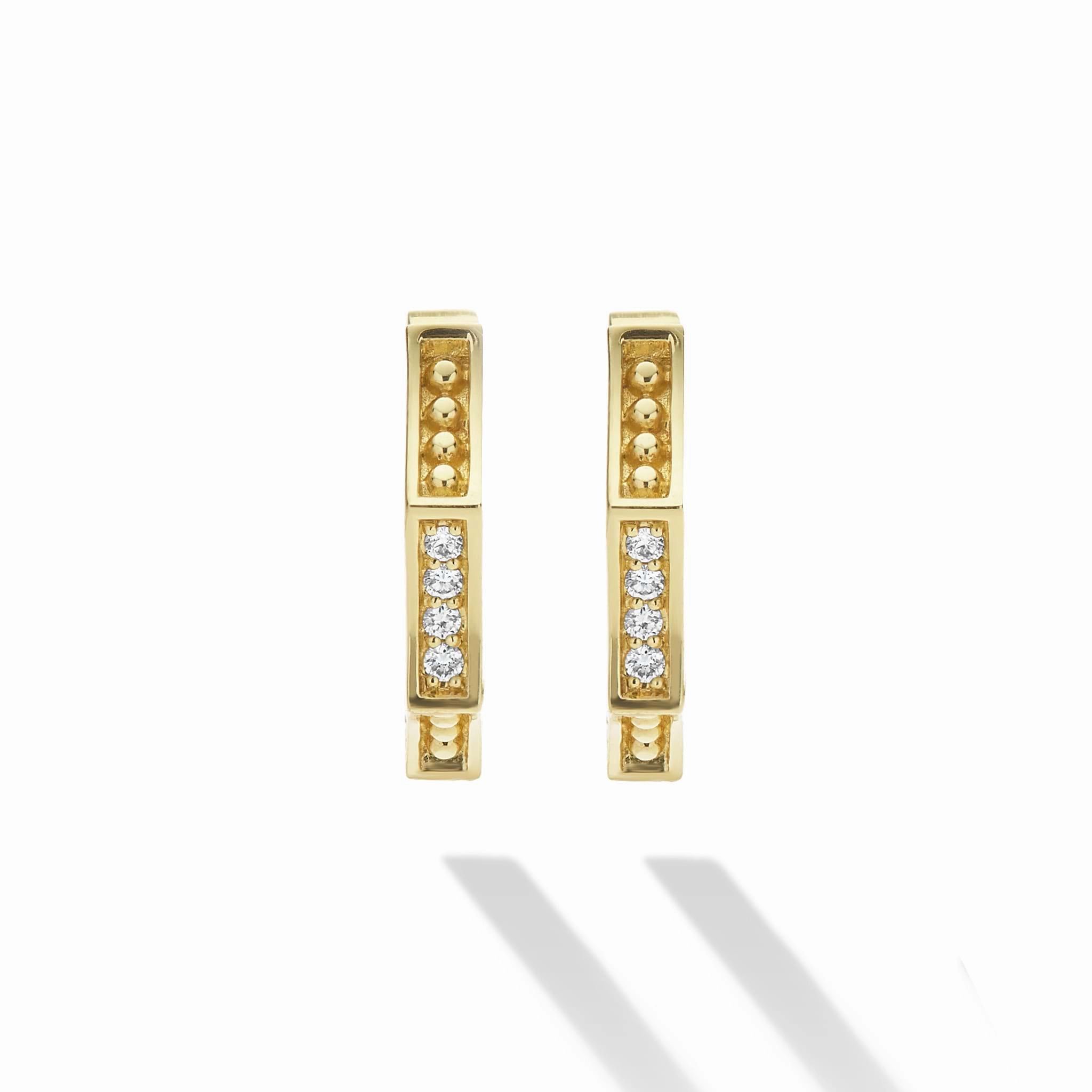 Caviar Gold 18K Gold Caviar Hexagon Diamond Huggie Earrings