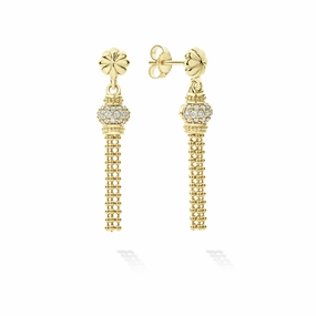 Caviar Gold 18K Gold Caviar Tassel Diamond Earrings