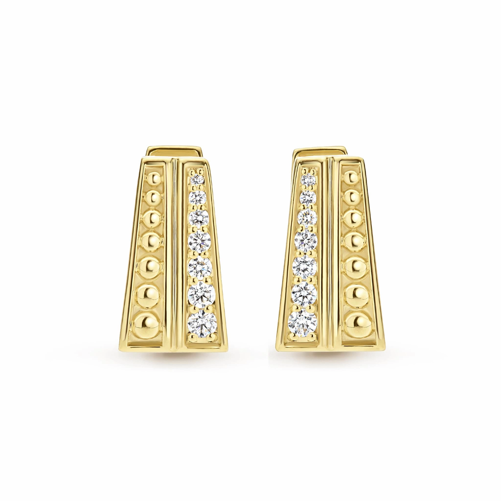 Caviar Gold 18K Gold Caviar Two-Row Diamond Huggie Earrings