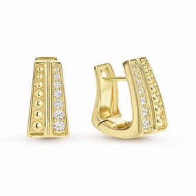Caviar Gold 18K Gold Caviar Two-Row Diamond Huggie Earrings