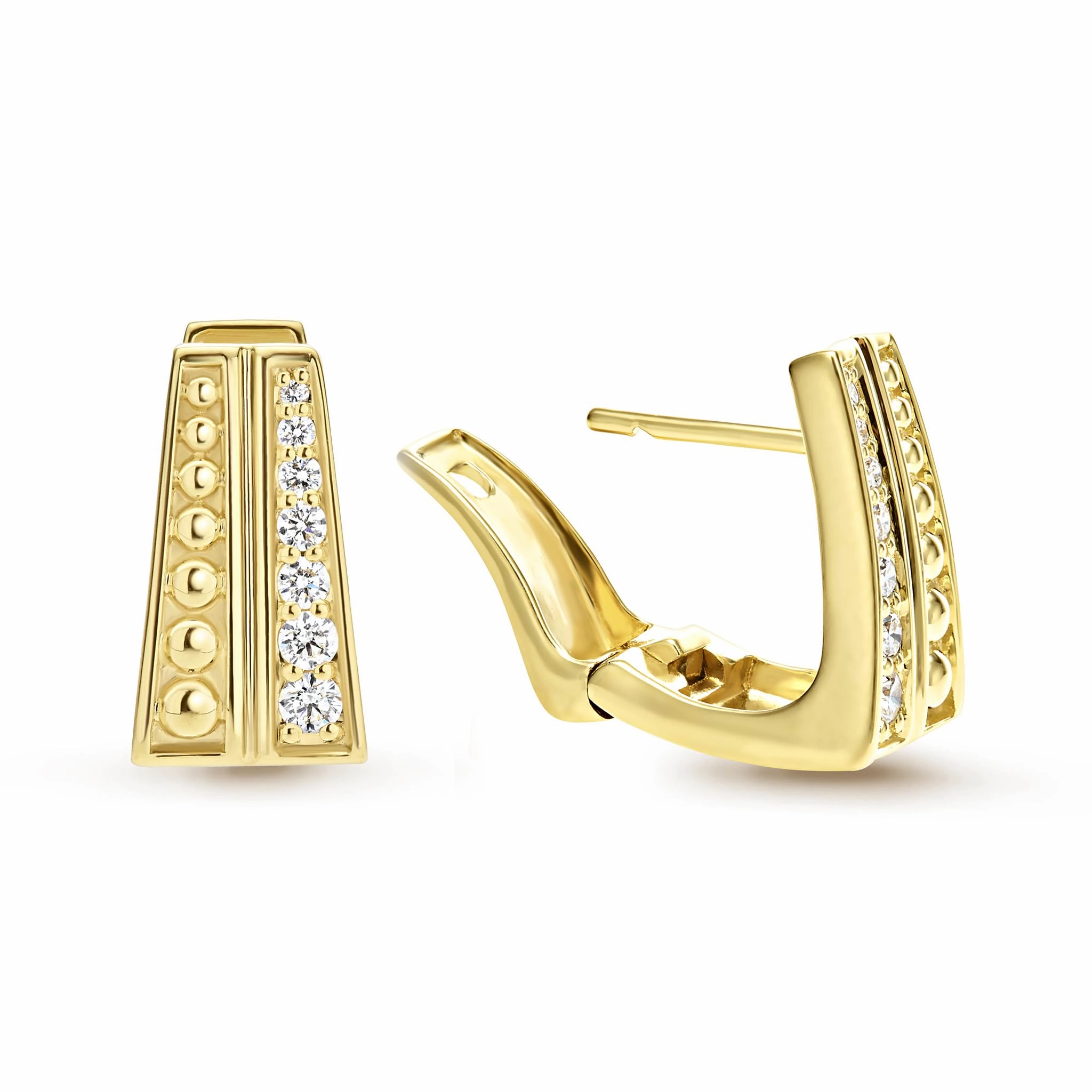 Caviar Gold 18K Gold Caviar Two-Row Diamond Huggie Earrings