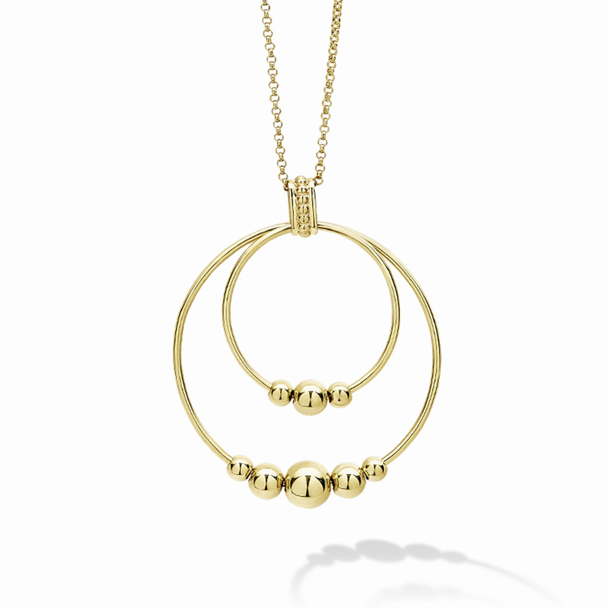Caviar Gold 18K Gold Double Circle Bead Pendant Necklace