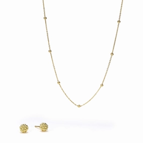 Caviar Gold 18K Gold Earring and Necklace Gift Set