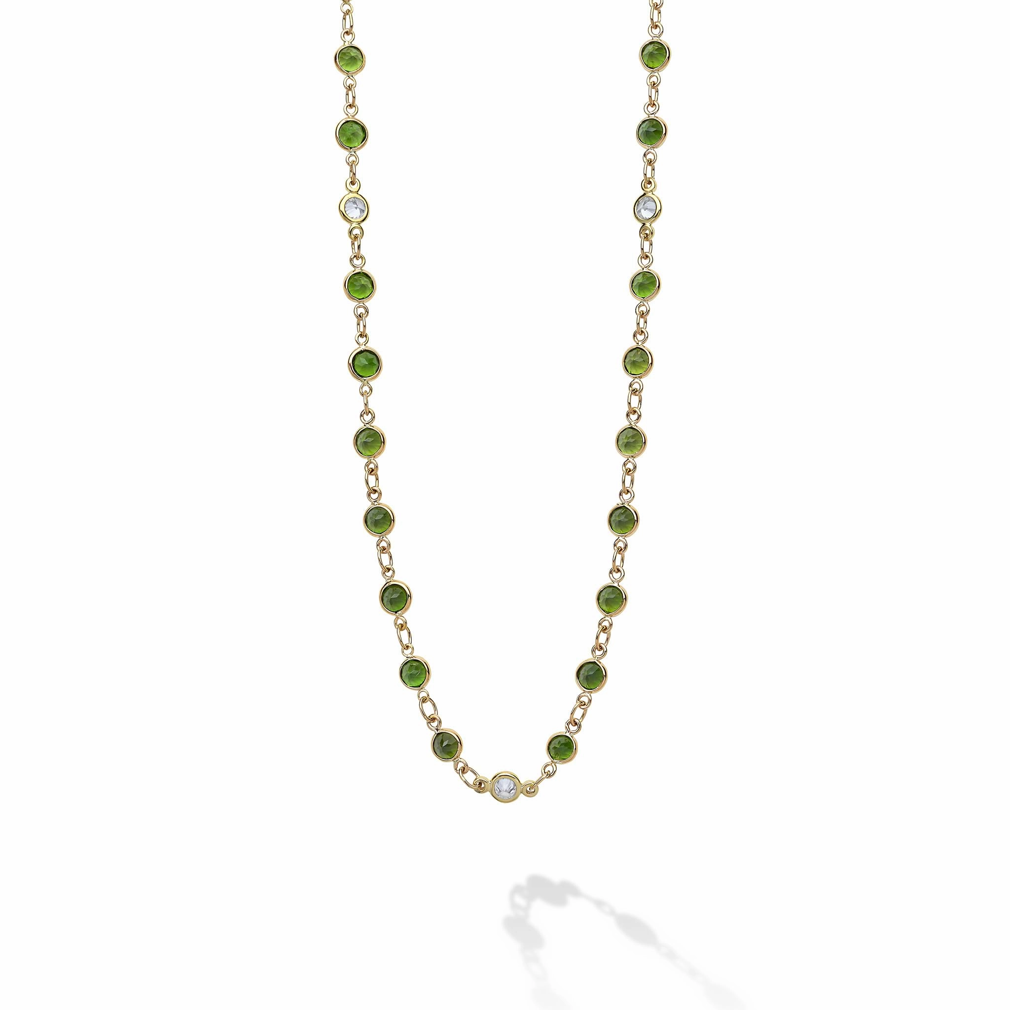 Caviar Gold 18K Gold Green Tourmaline and Diamond Necklace