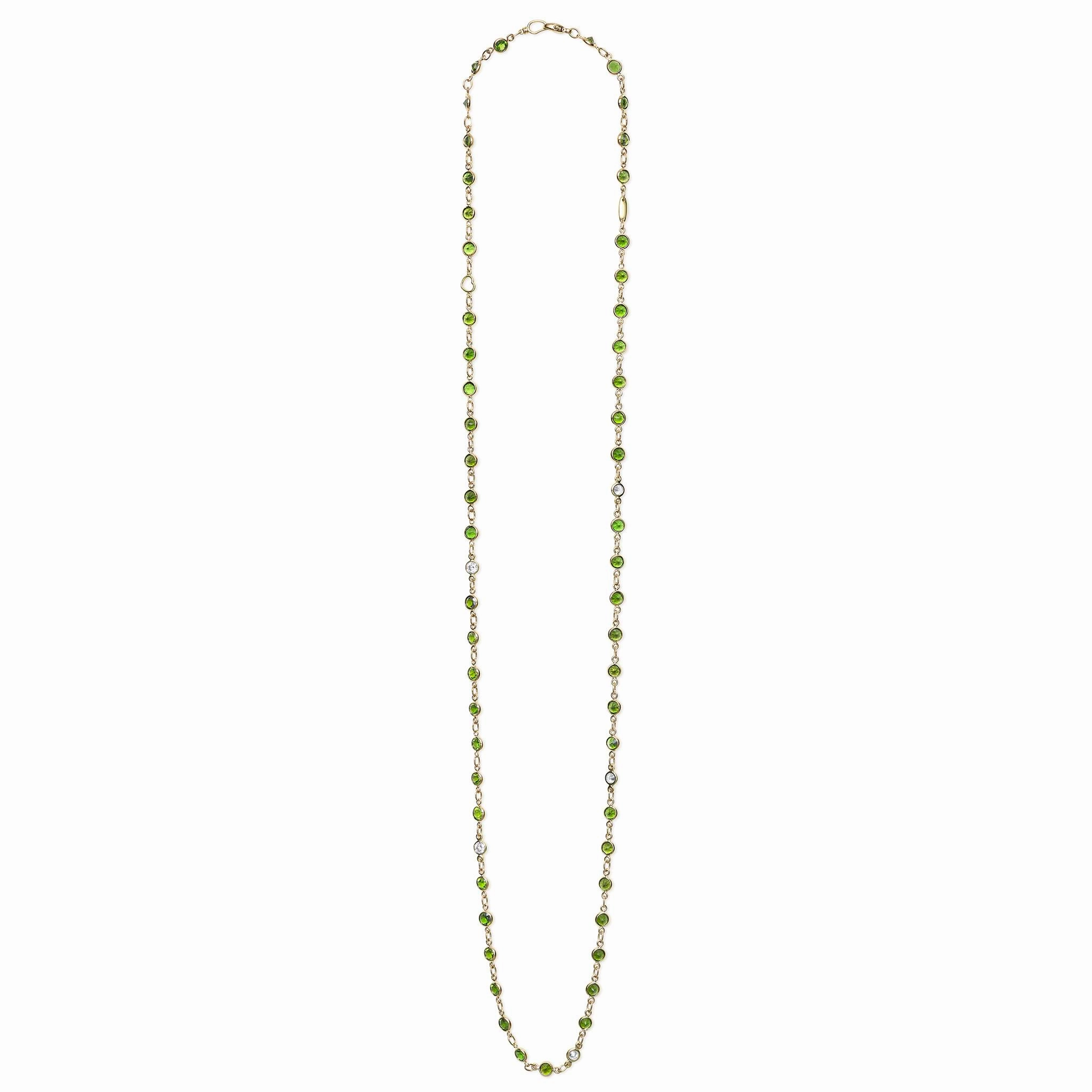 Caviar Gold 18K Gold Green Tourmaline and Diamond Necklace