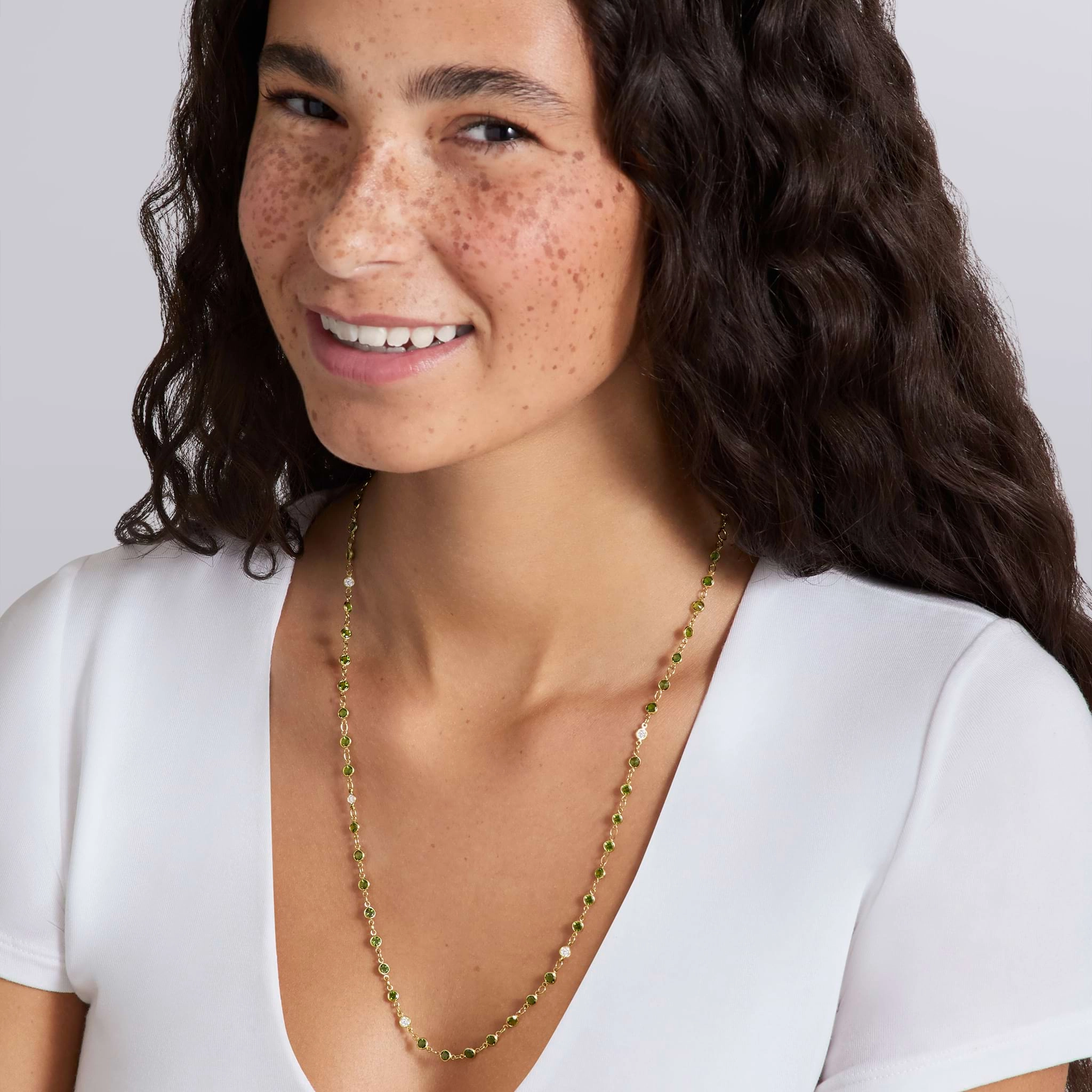 Caviar Gold 18K Gold Green Tourmaline and Diamond Necklace