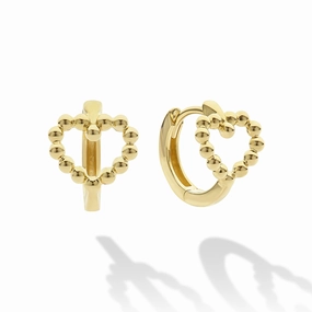 Caviar Gold 18K Gold Heart Huggie Earrings