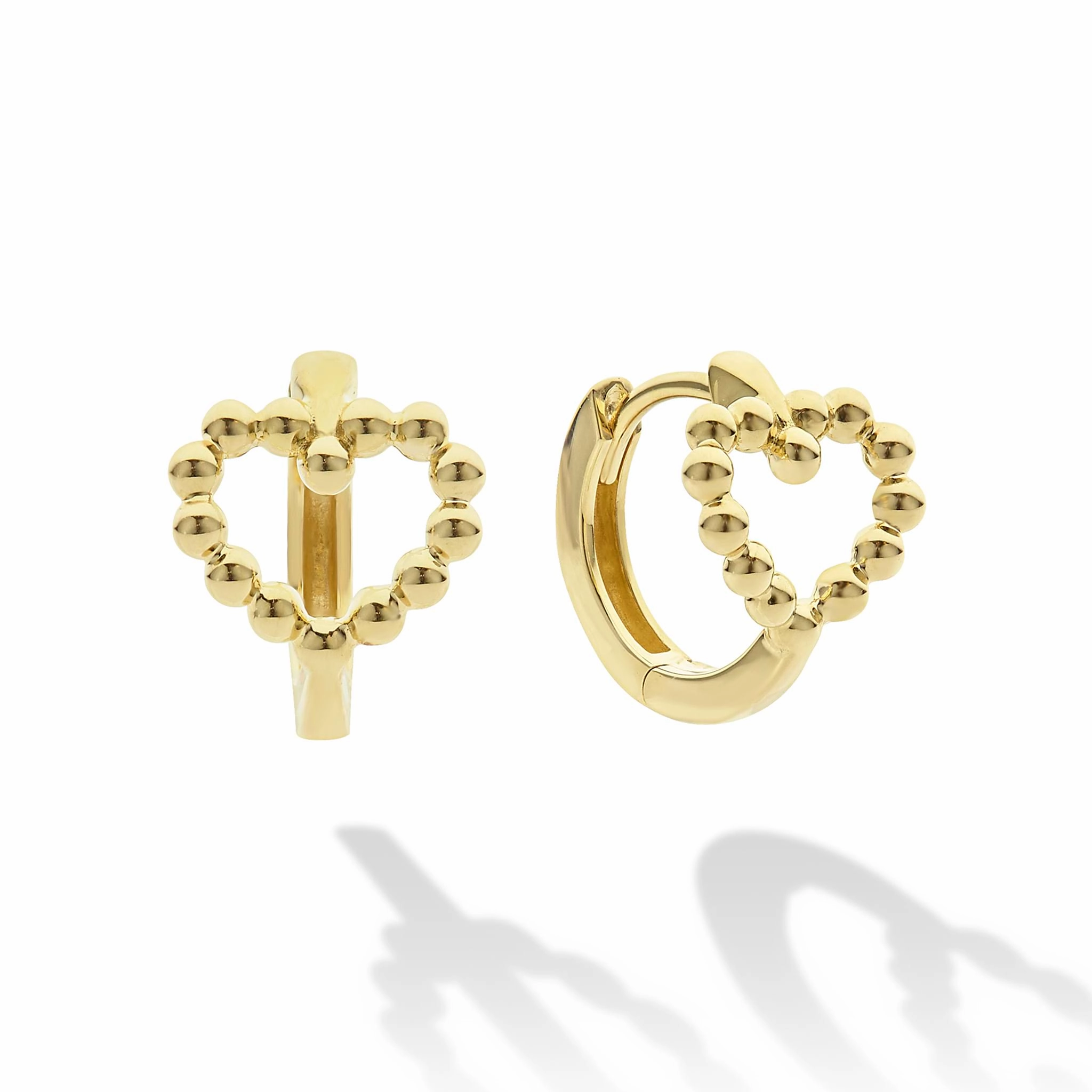 Caviar Gold 18K Gold Heart Huggie Earrings