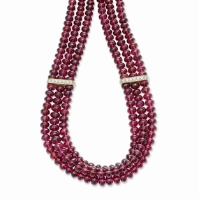 Caviar Gold 18K Rhodolite Garnet and Diamond Necklace