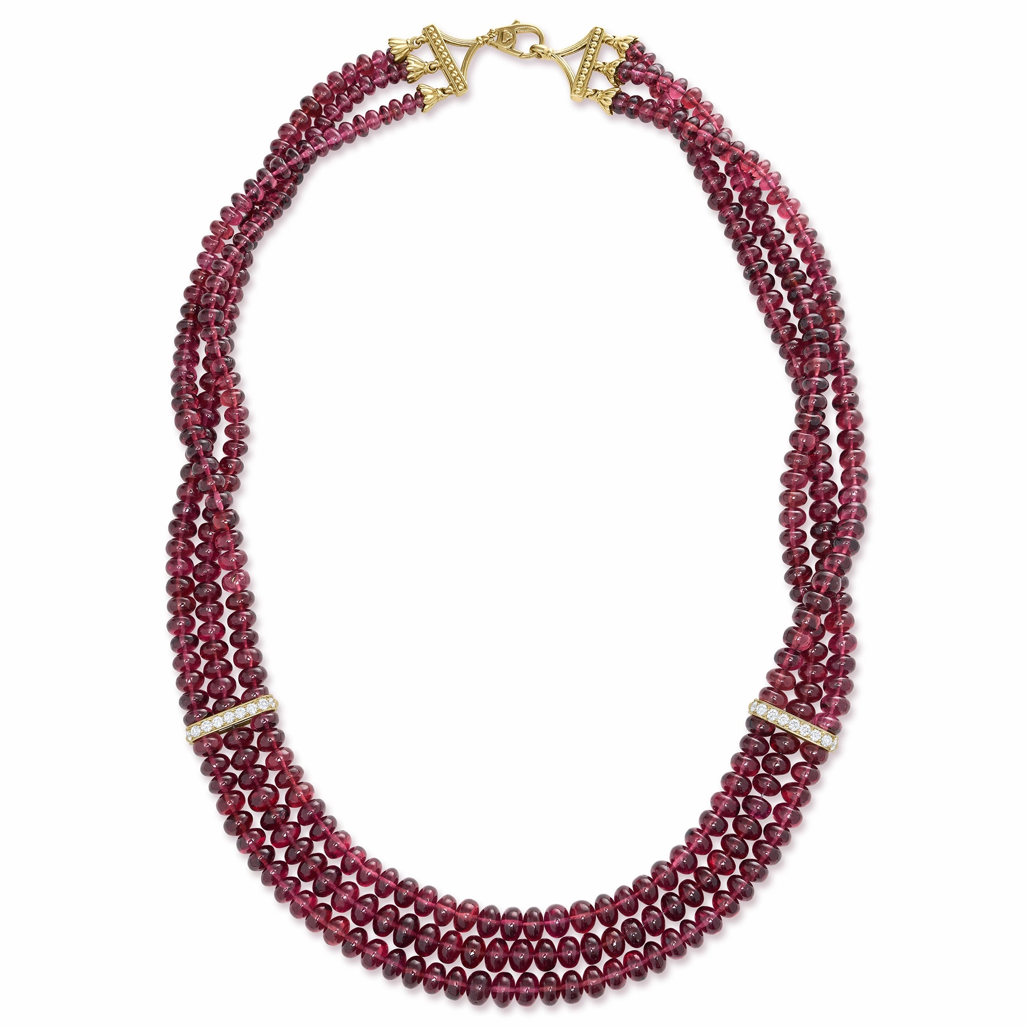 Caviar Gold 18K Rhodolite Garnet and Diamond Necklace