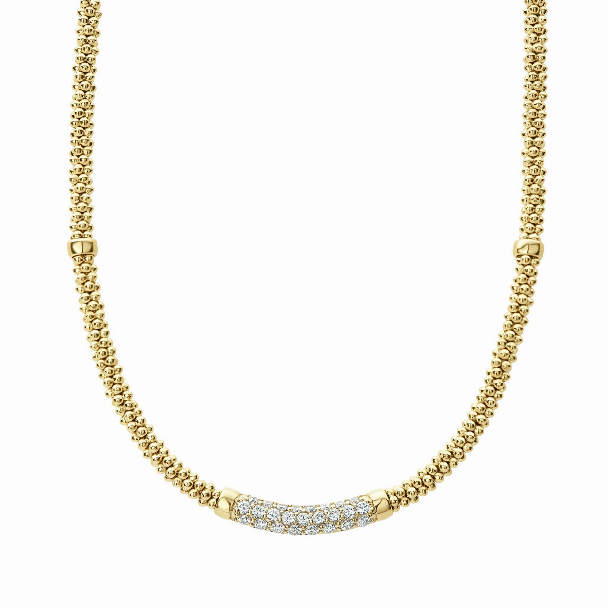 Caviar Gold Eight Gold Station Diamond Caviar Necklace | 3mm