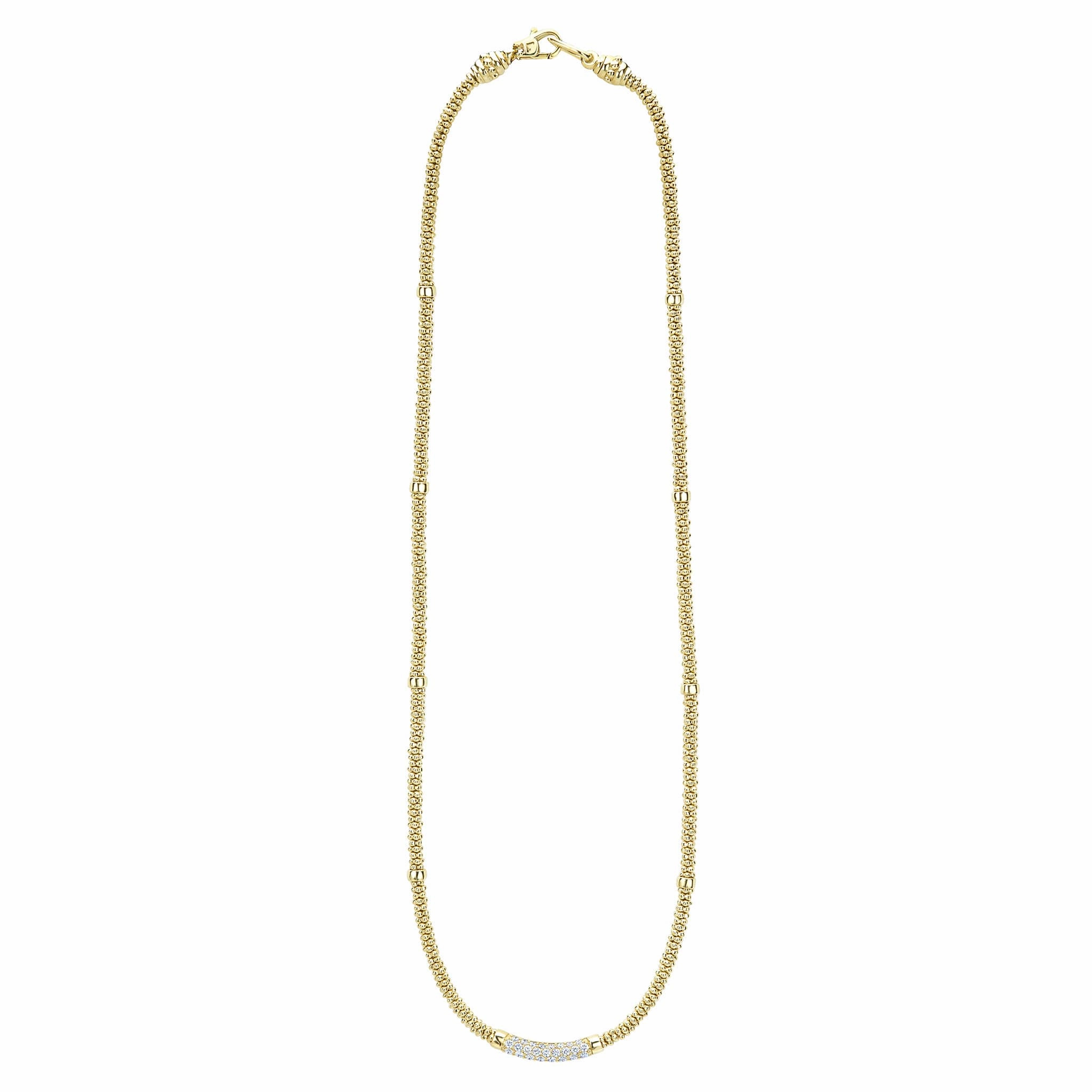 Caviar Gold Eight Gold Station Diamond Caviar Necklace | 3mm