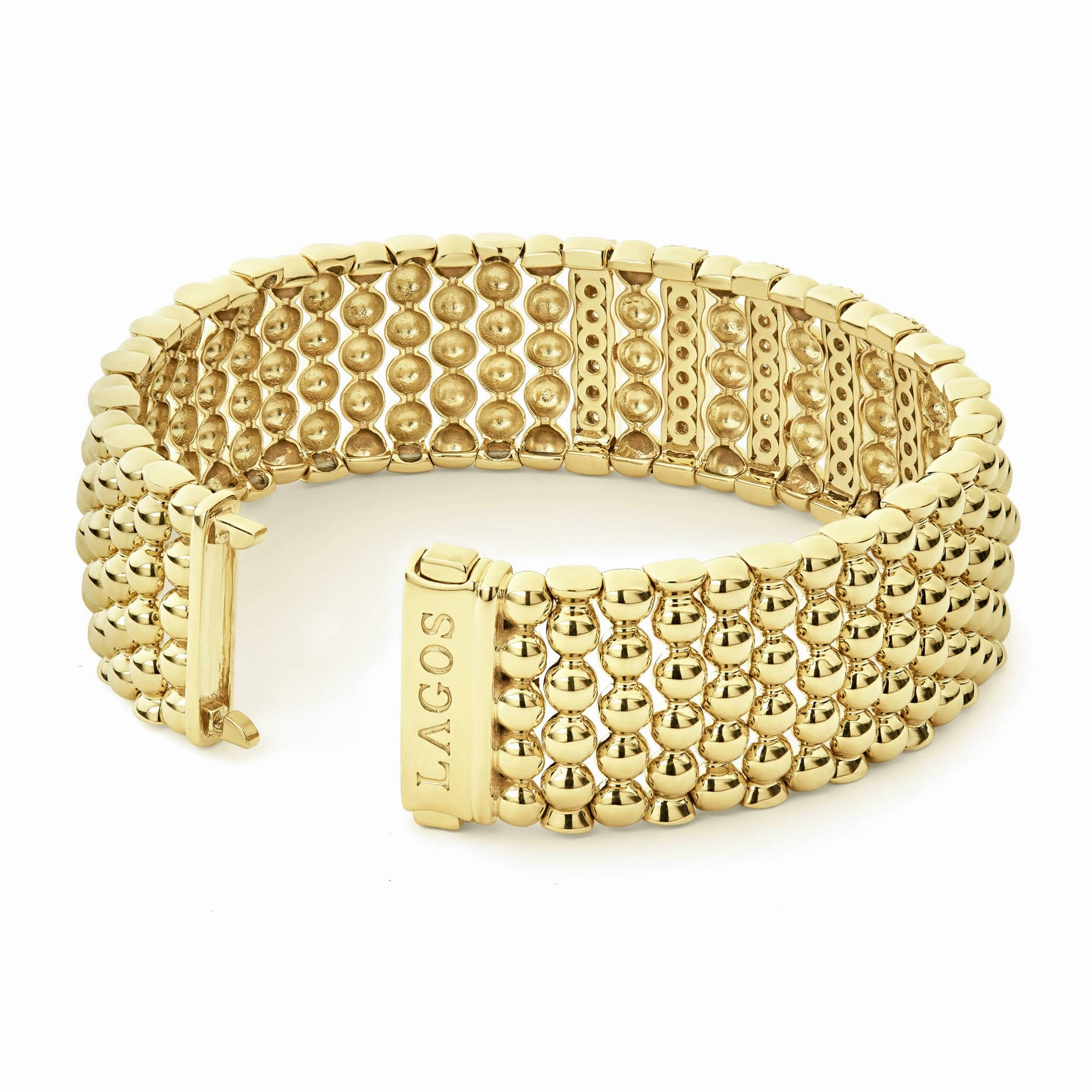 Caviar Gold Five Station 18K Gold Diamond Bracelet | 20mm