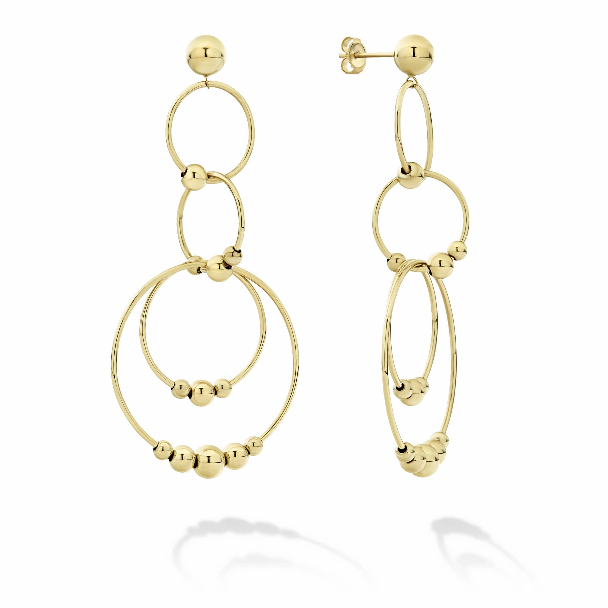 Caviar Gold Four Circle Bead Drop Earrings