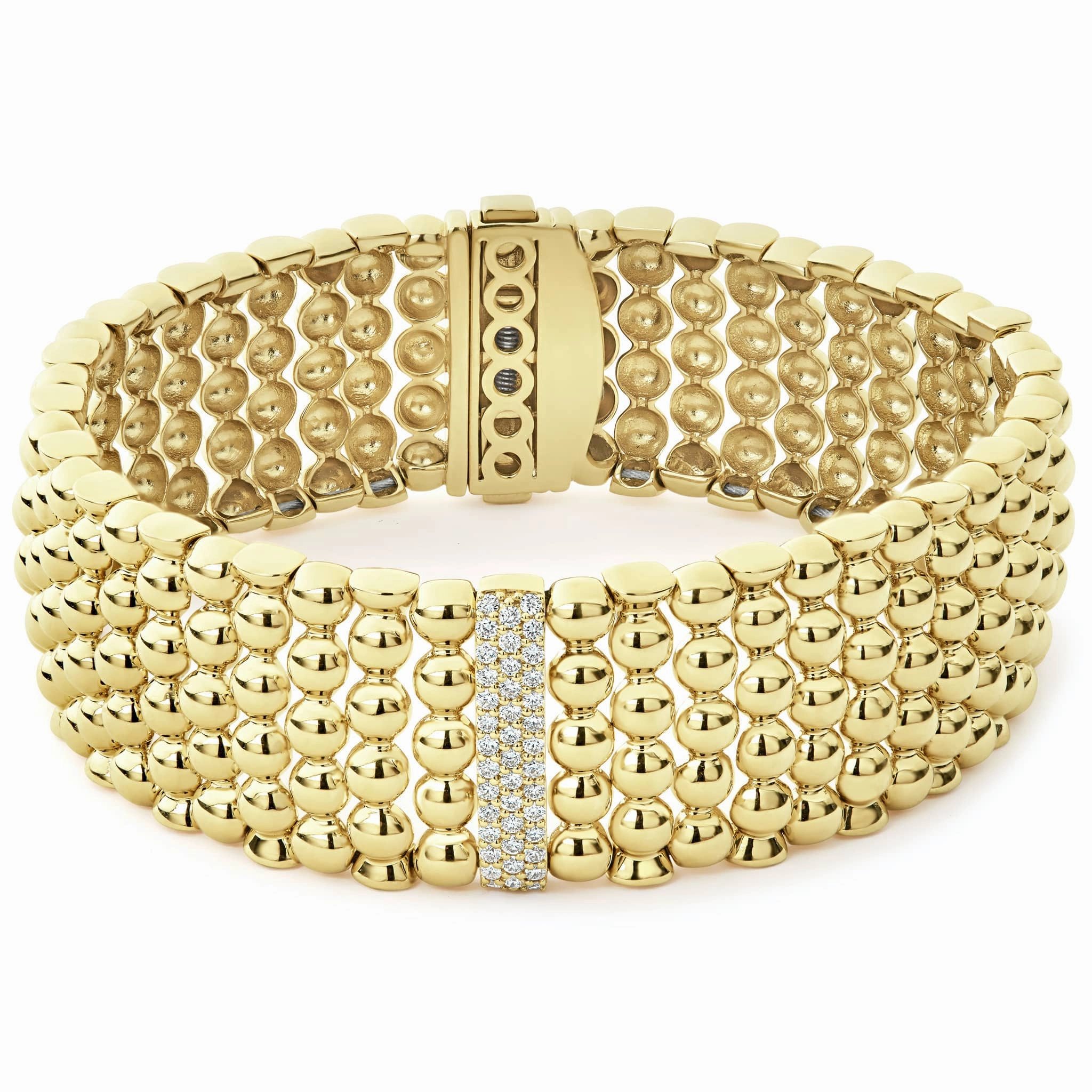 Caviar Gold Single Station 18K Gold Diamond Bracelet | 20mm