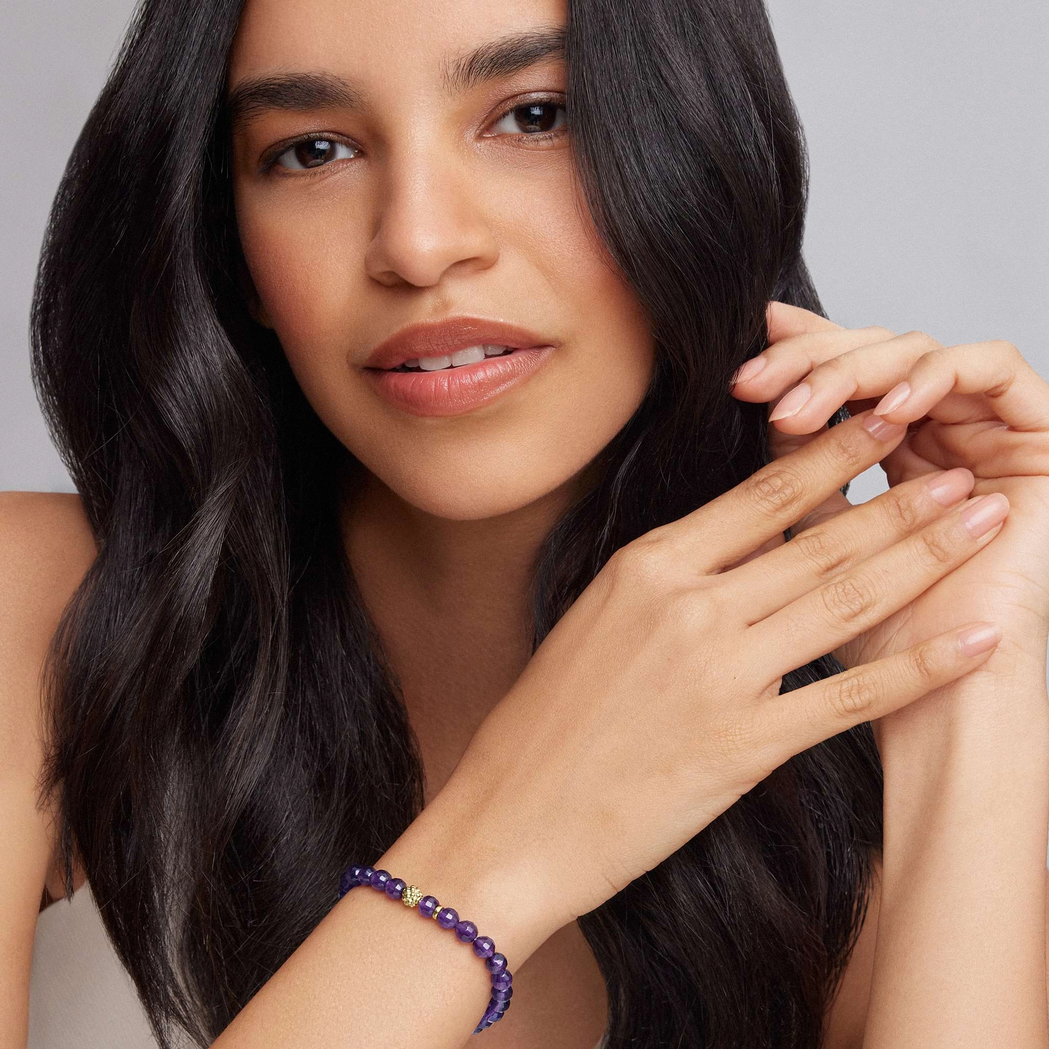 Caviar Icon Amethyst Gold Station Bead Bracelet