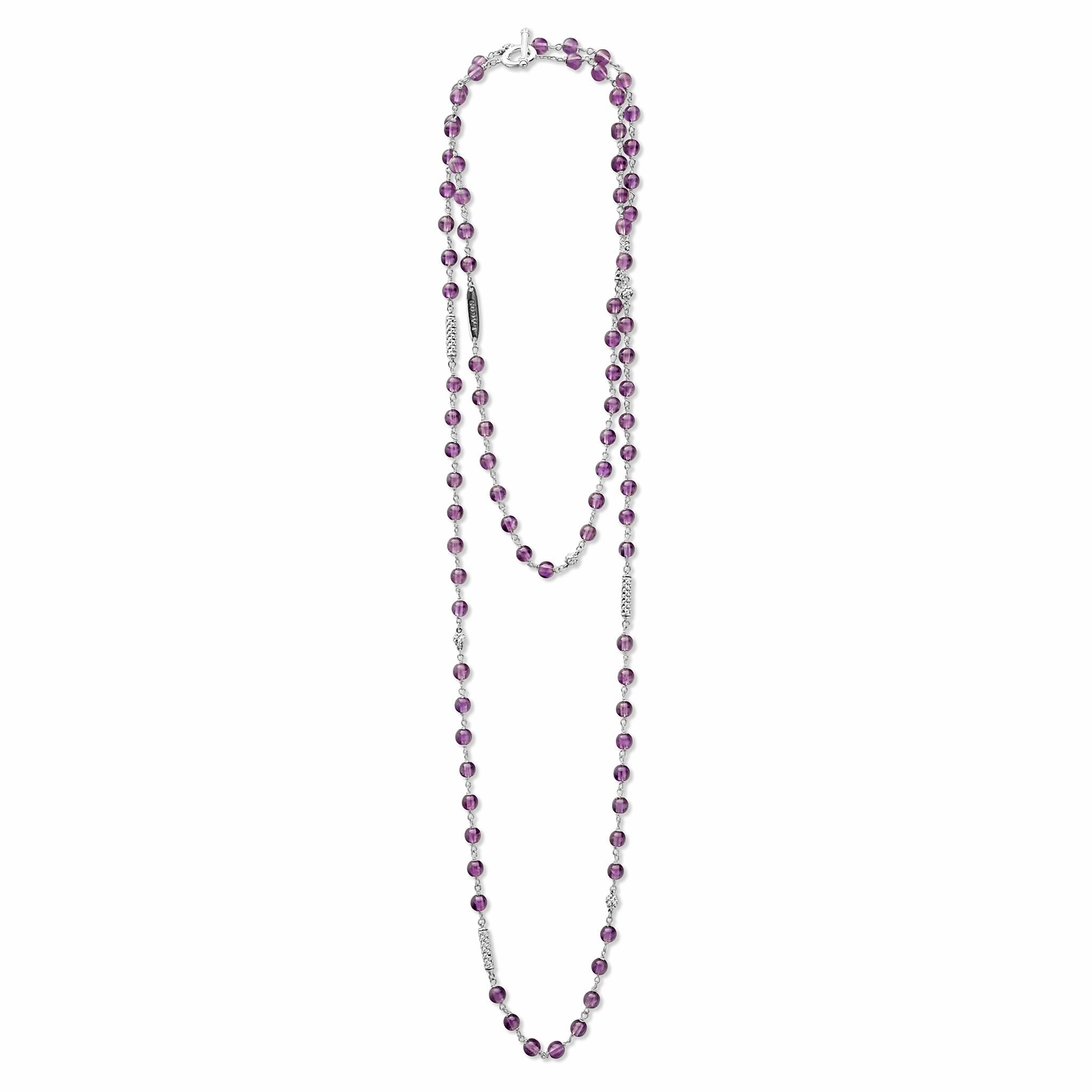 Caviar Icon Long Amethyst Beaded Necklace