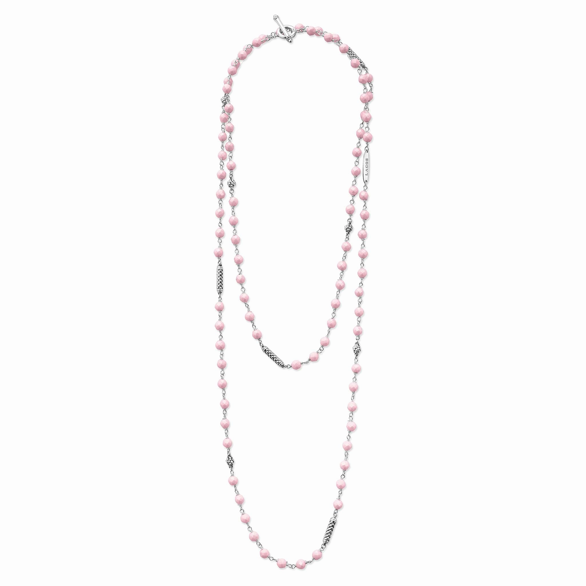 Caviar Icon Long Pink Ceramic Beaded Necklace