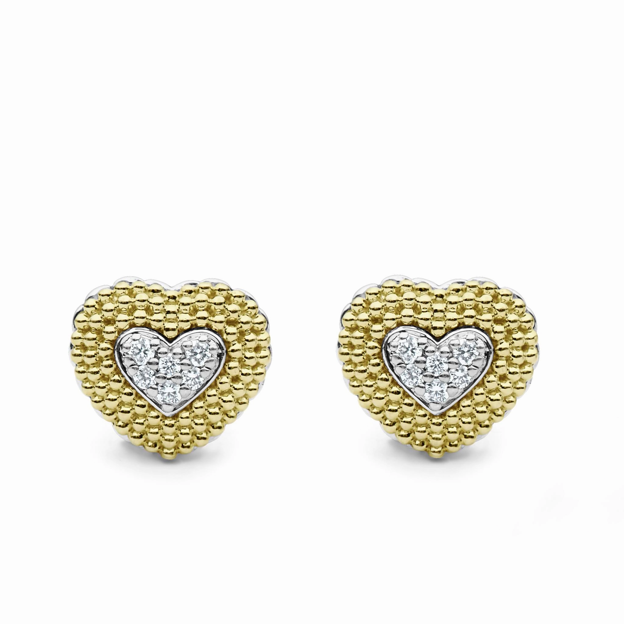 Caviar Lux Diamond Heart Stud Earrings