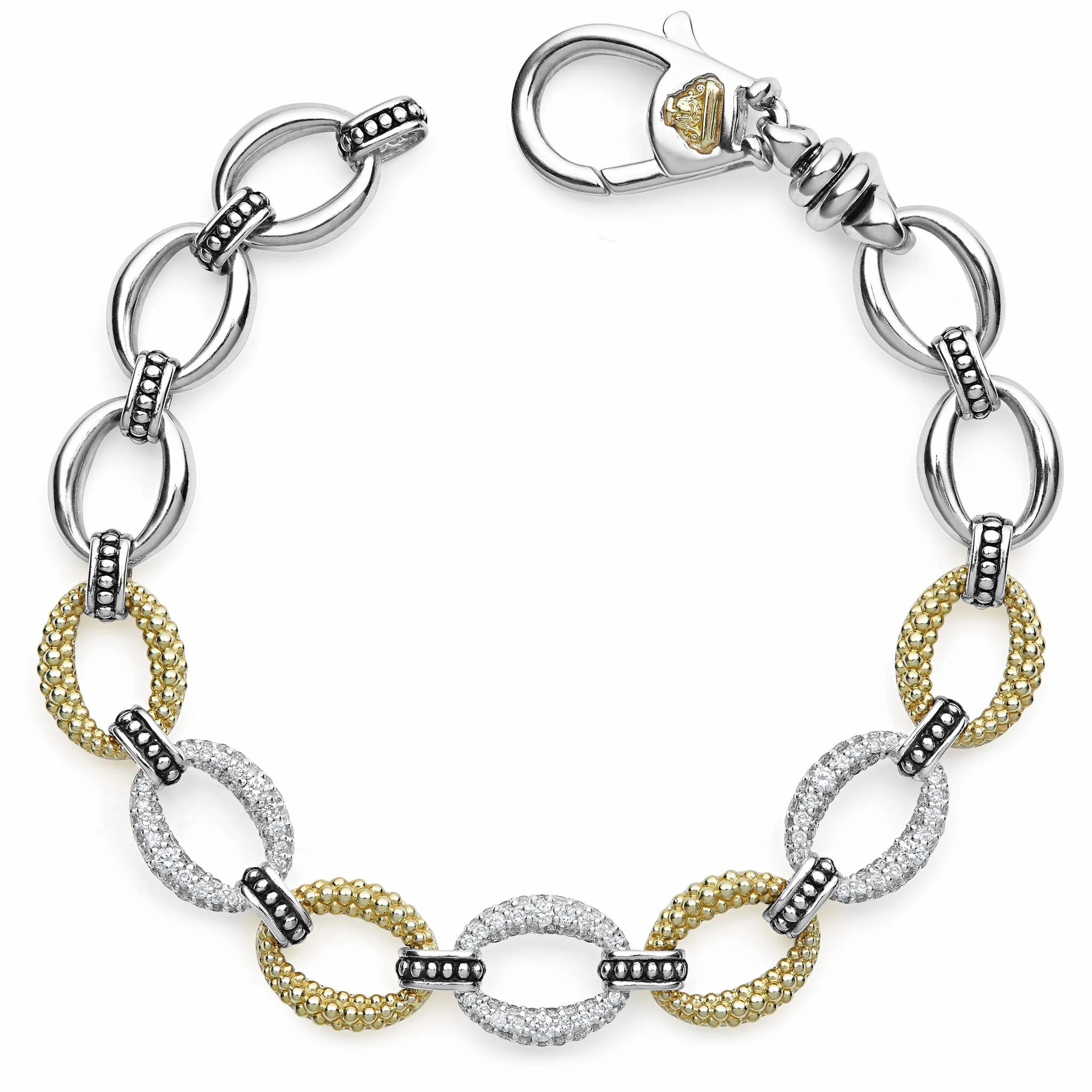 Caviar Lux Three Station Diamond Link Bracelet