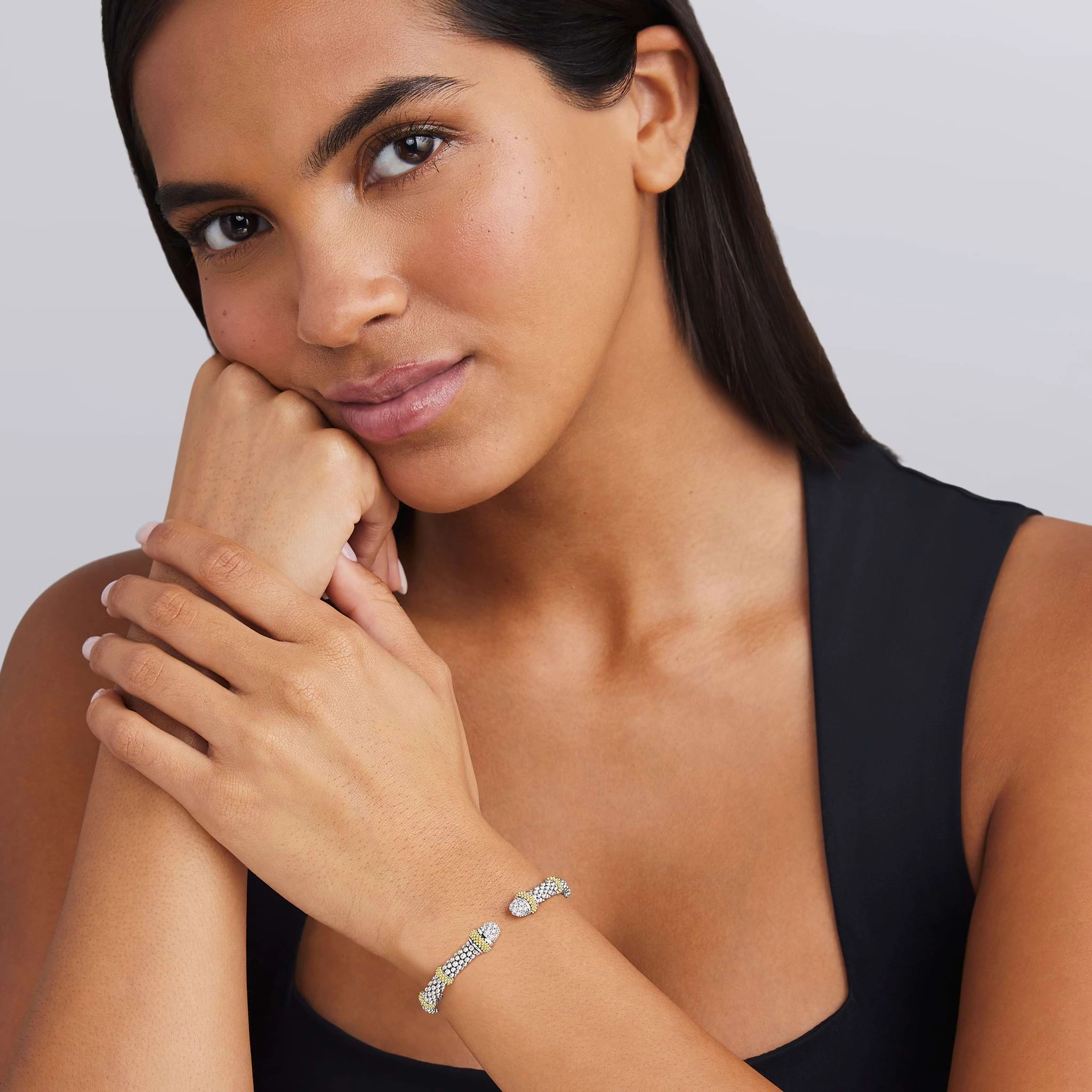Caviar Lux Two-Tone Caviar Diamond Versa Torque Bracelet