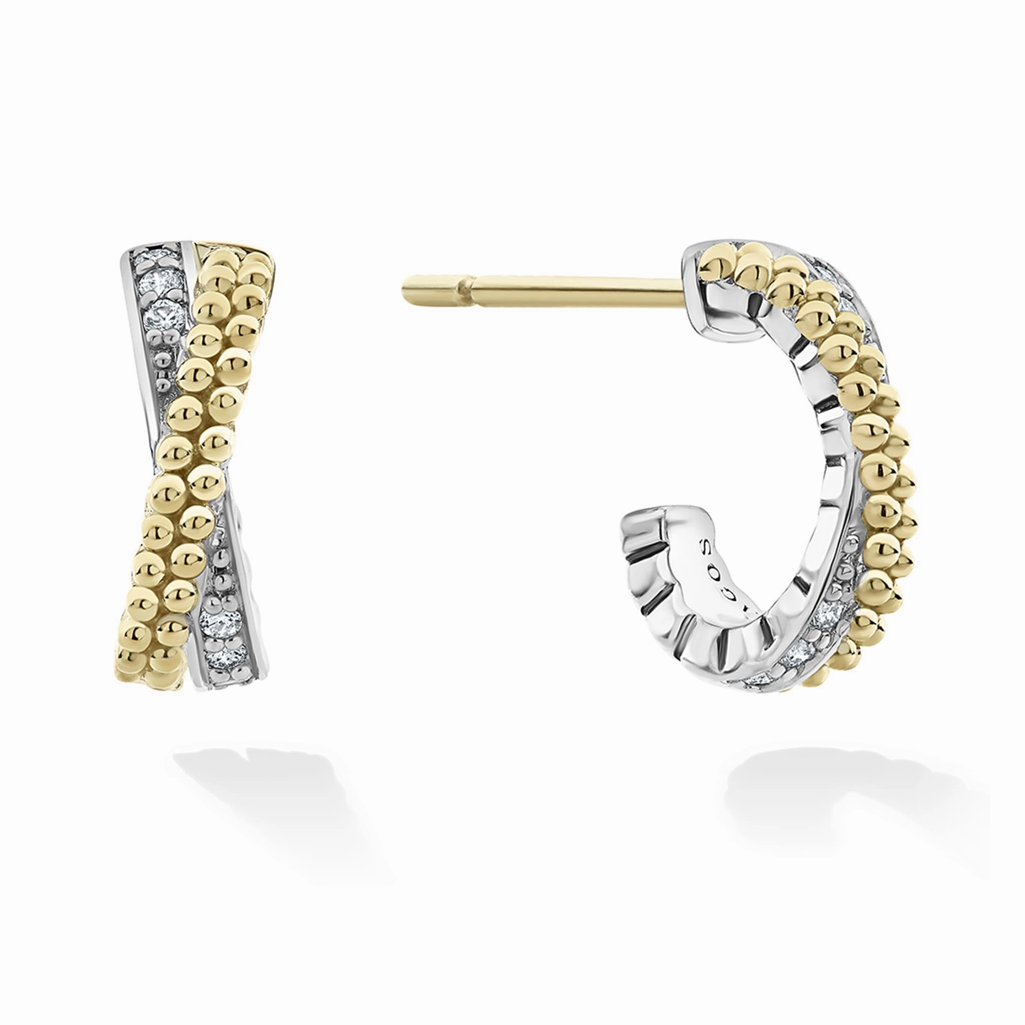 Caviar Lux Two-Tone Caviar X Diamond Huggie Earrings