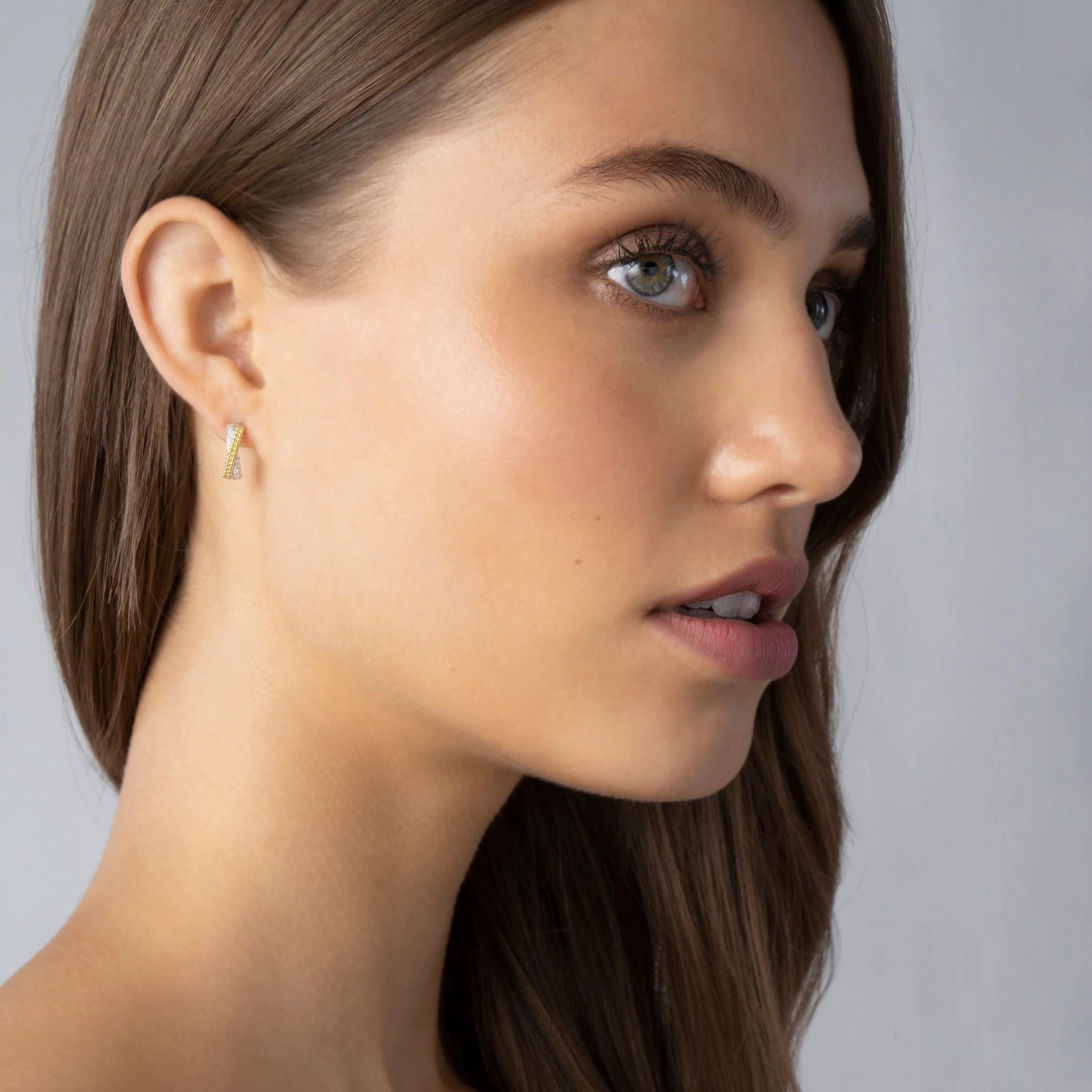 Caviar Lux Two-Tone Caviar X Diamond Huggie Earrings