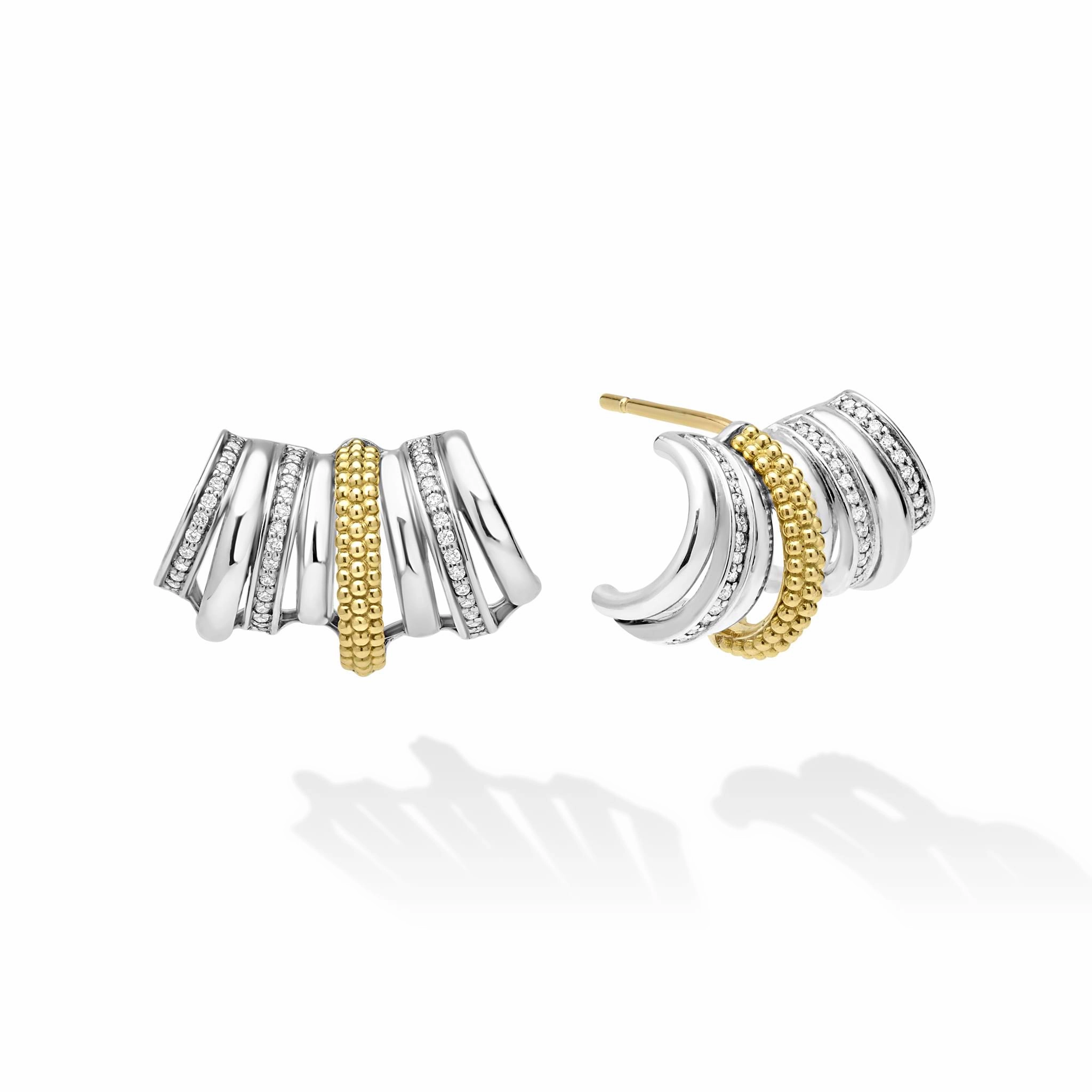 Caviar Lux Two-Tone Diamond Crawler Huggie Earrings