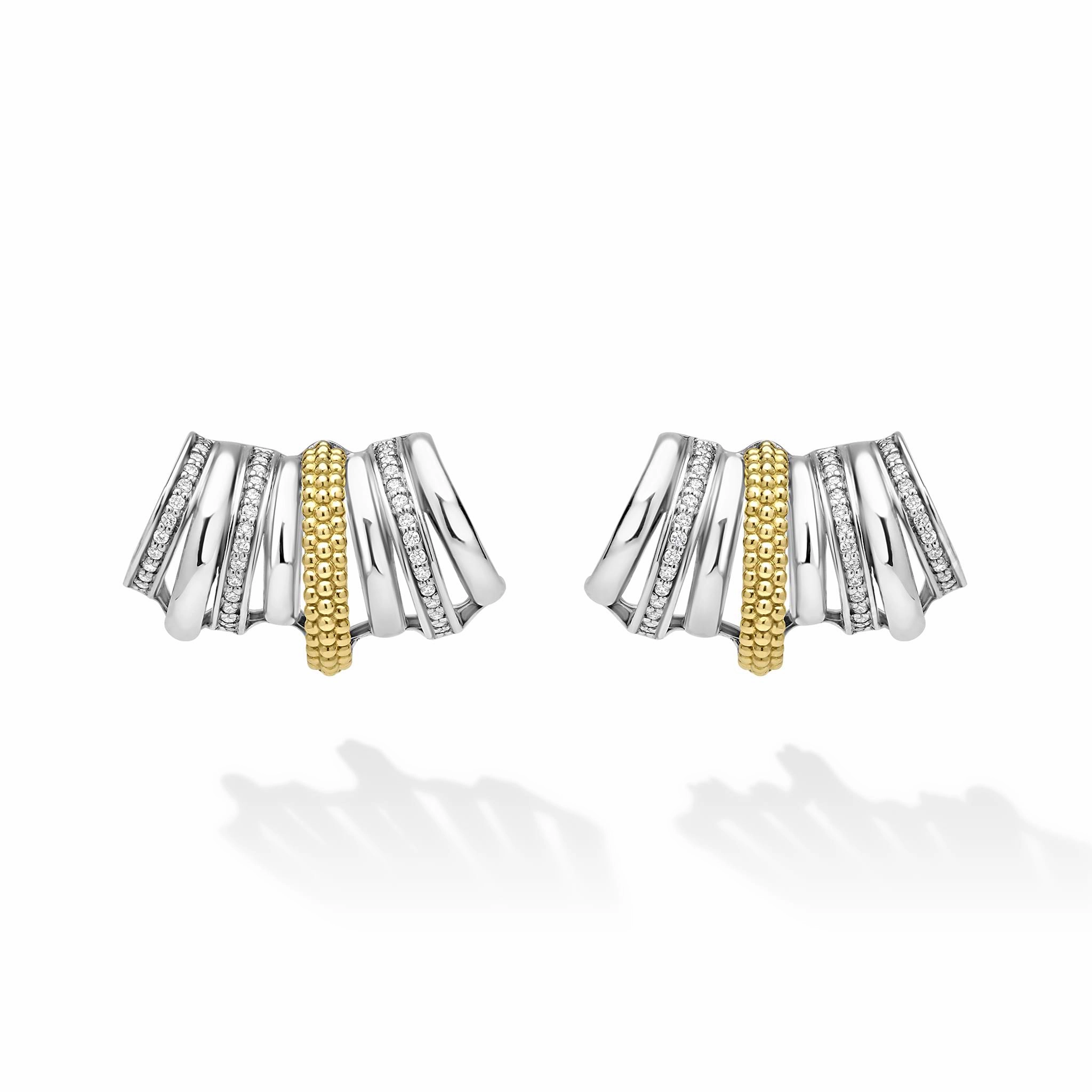 Caviar Lux Two-Tone Diamond Crawler Huggie Earrings