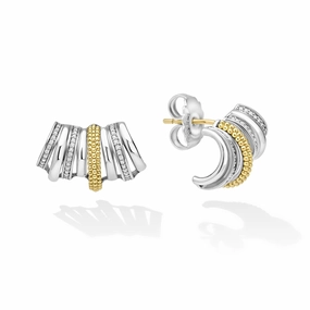 Caviar Lux Two-Tone Diamond Crawler Huggie Earrings