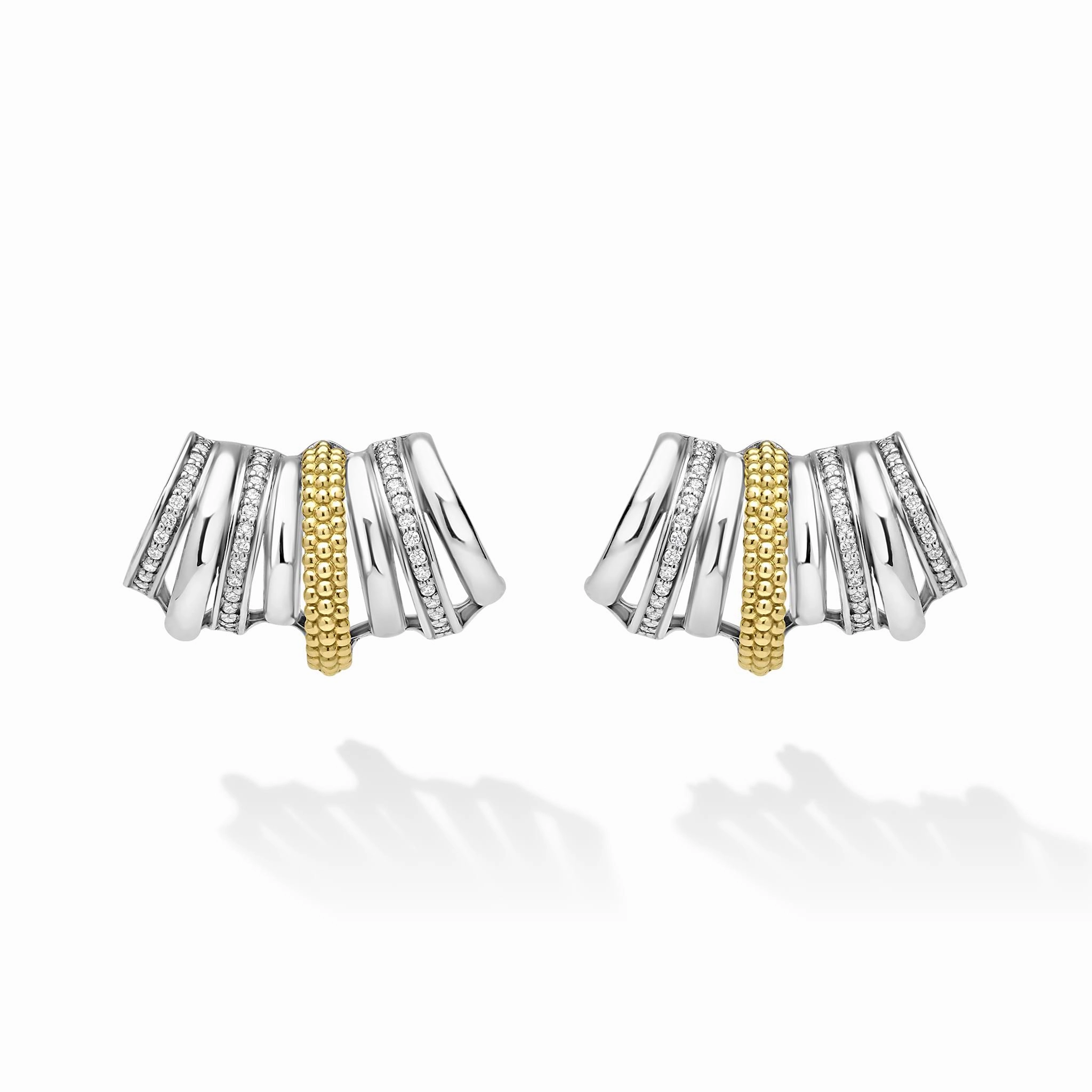 Caviar Lux Two-Tone Diamond Crawler Huggie Earrings