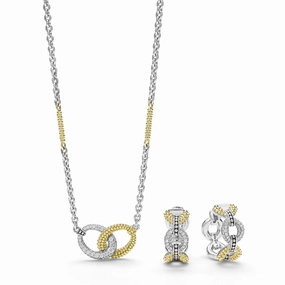 Caviar Lux Two-Tone Diamond Necklace and Earring Gift Set