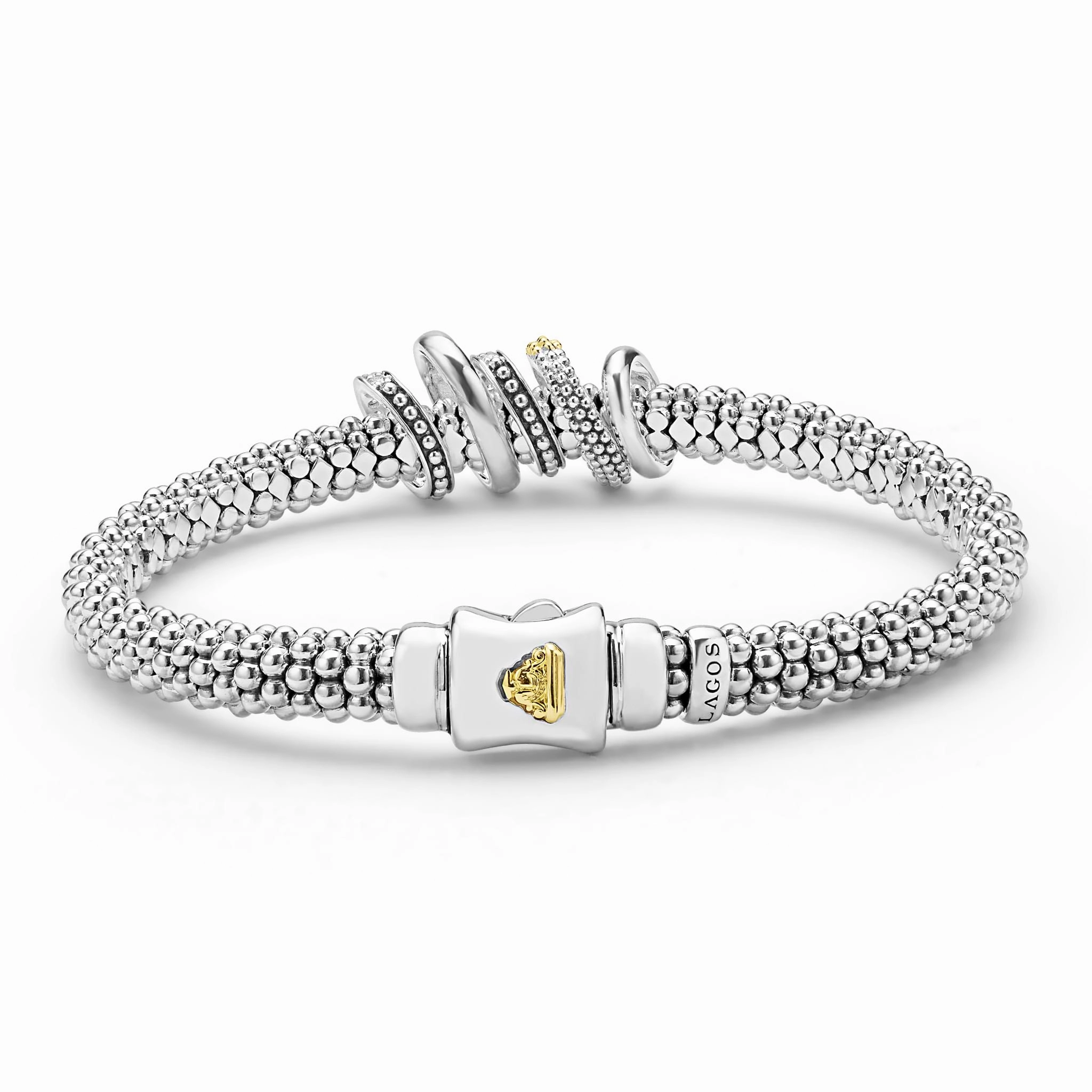 Caviar Lux Two-Tone Five Ring Diamond Caviar Bracelet | 6mm
