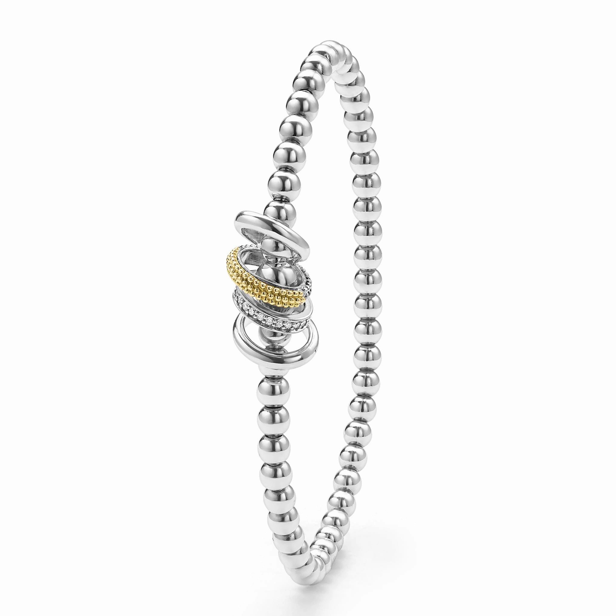 Caviar Lux Two-Tone Four Ring Diamond Stretch Bracelet