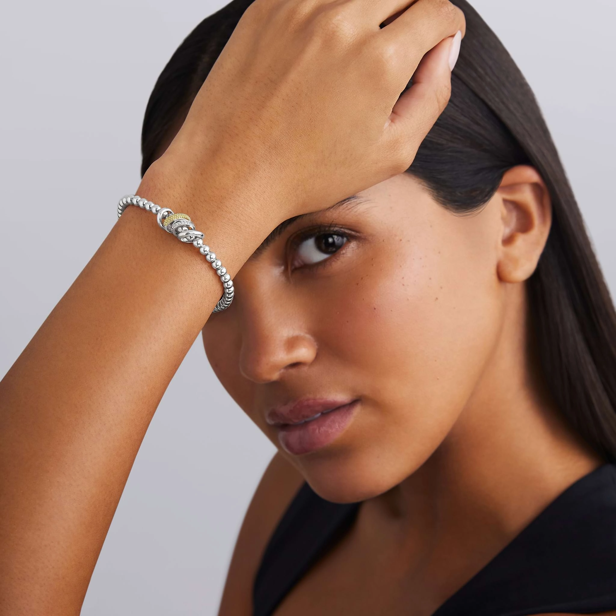 Caviar Lux Two-Tone Four Ring Diamond Stretch Bracelet