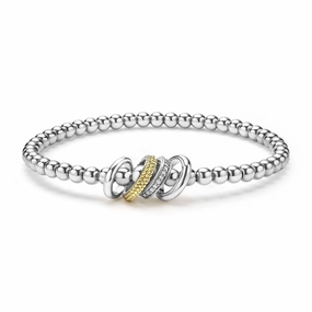 Caviar Lux Two-Tone Four Ring Diamond Stretch Bracelet