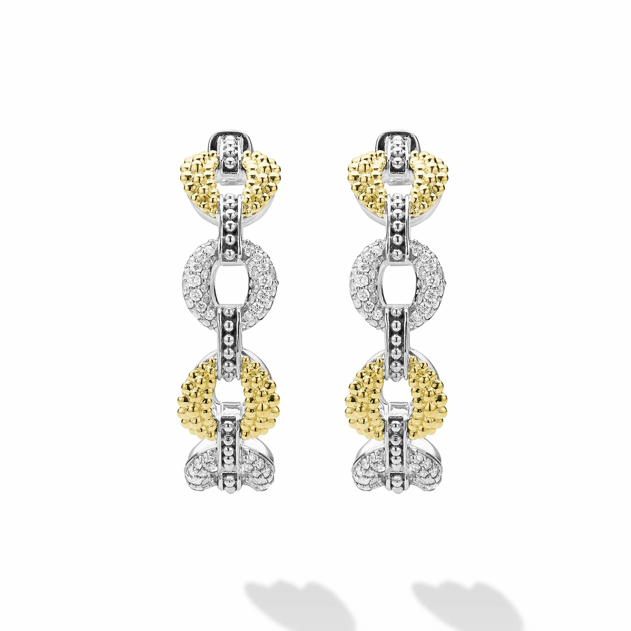 Caviar Lux Two-Tone Link Diamond Hoop Earrings