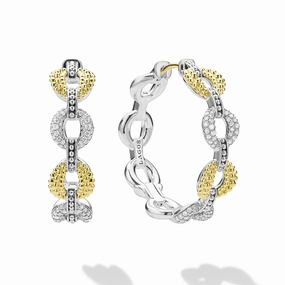 Caviar Lux Two-Tone Link Diamond Hoop Earrings