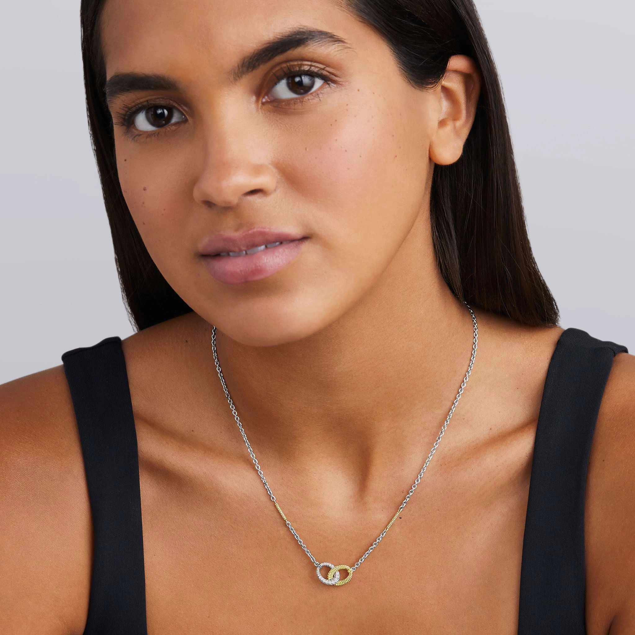 Caviar Lux Two-Tone Link Diamond Necklace