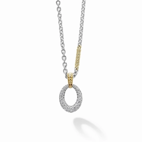 Caviar Lux Two-Tone Oval Diamond Pendant Necklace